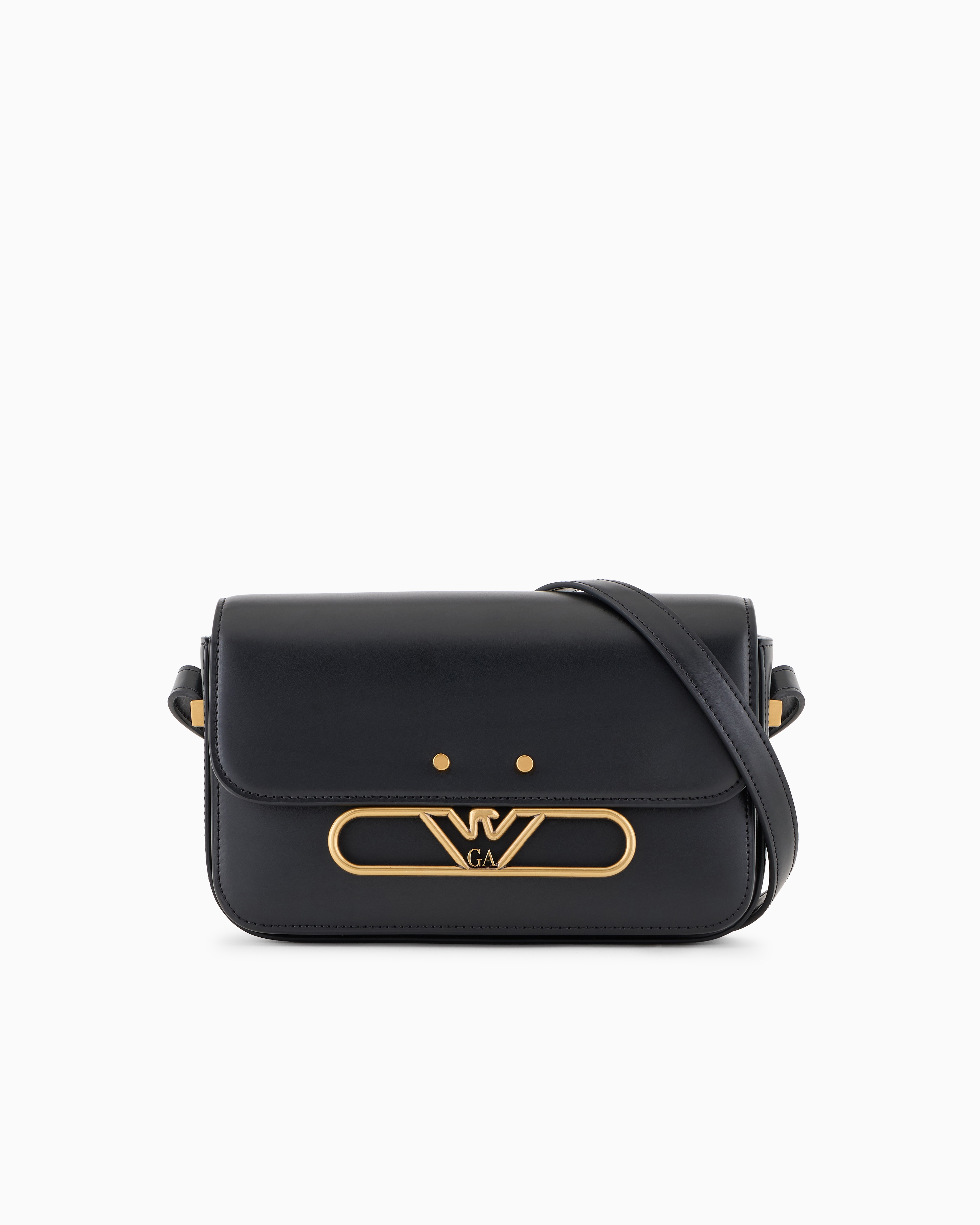 Emporio Armani Official Store Smooth Leather Shoulder Bag With Metal Eagle Logo In Noir