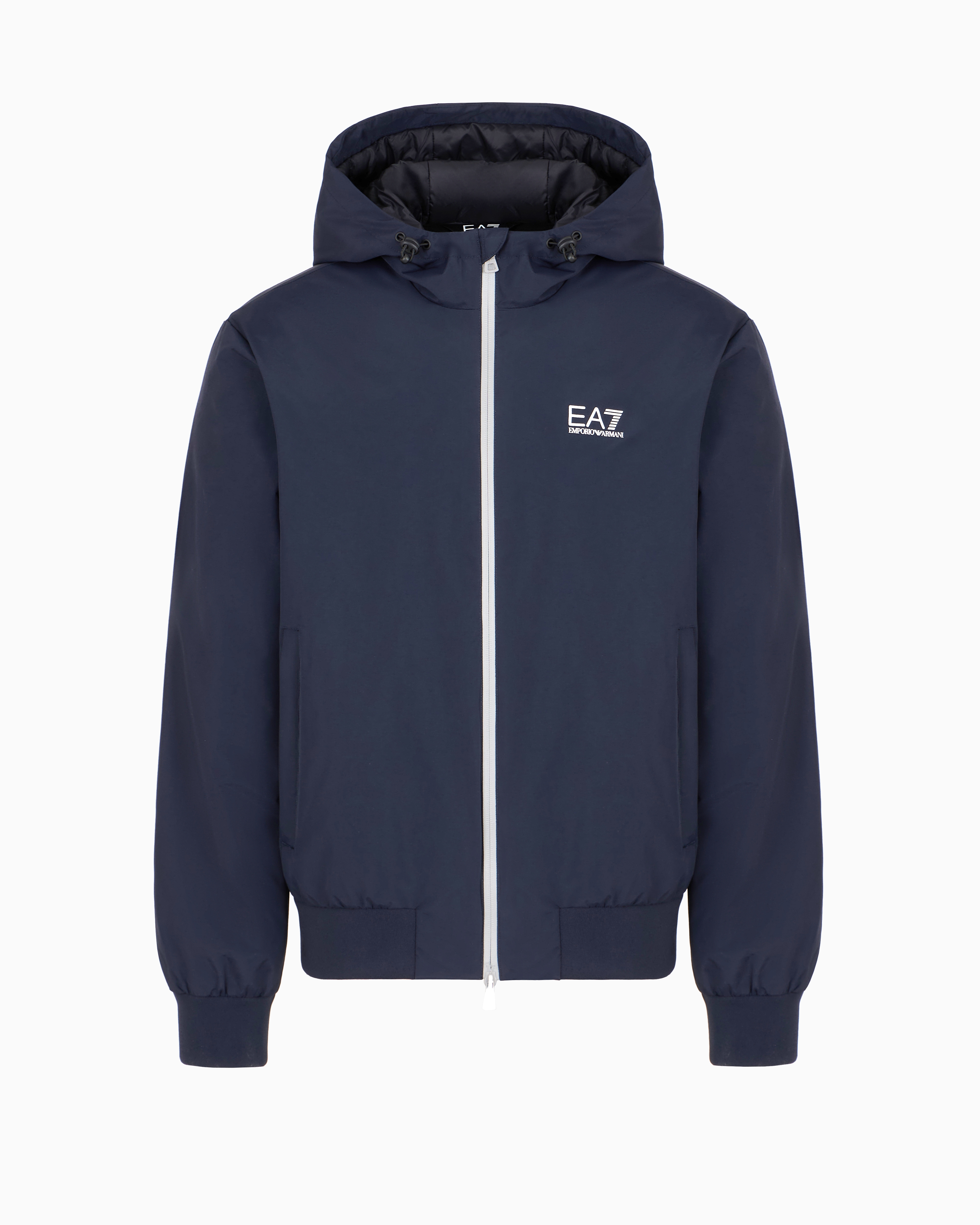 Ea7 Official Store Core Identity Bomberjacke Mit Kapuze Aus Funktionsgewebe In Blue