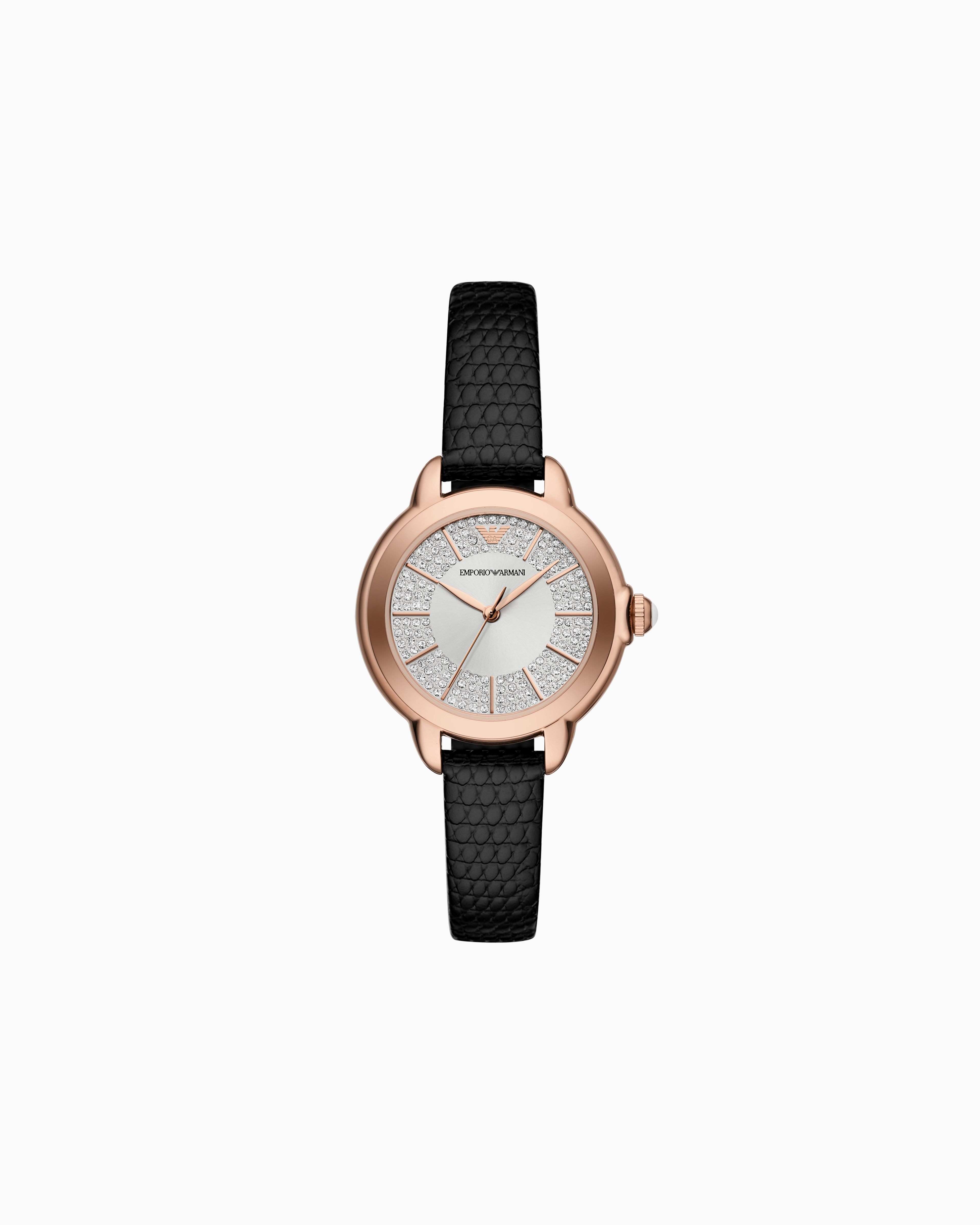 Shop Emporio Armani Three-hand Black Leather Watch In Multicolore