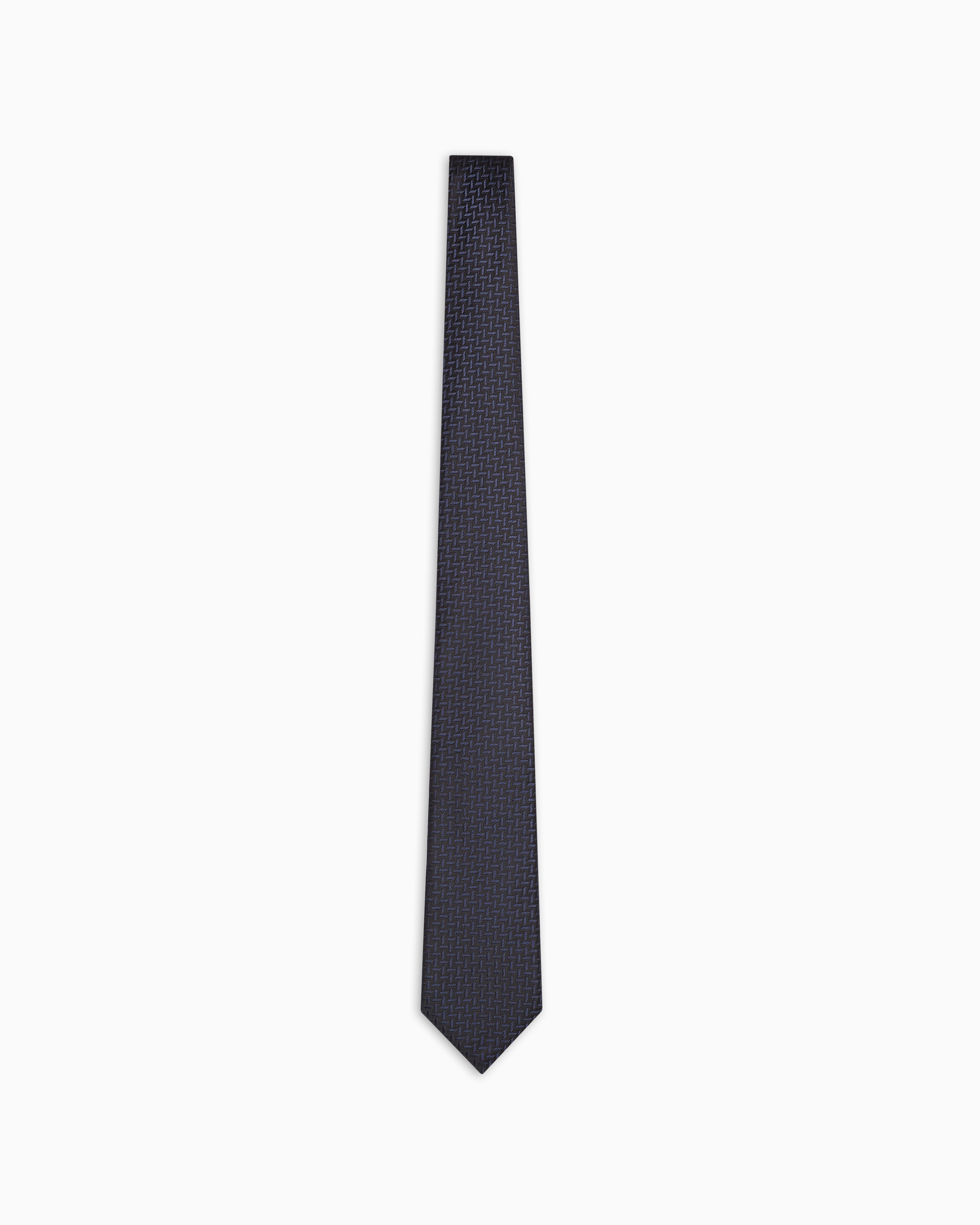 Emporio Armani Official Store Silk-blend Tie With Jacquard Chevron Motif In Navy Blue