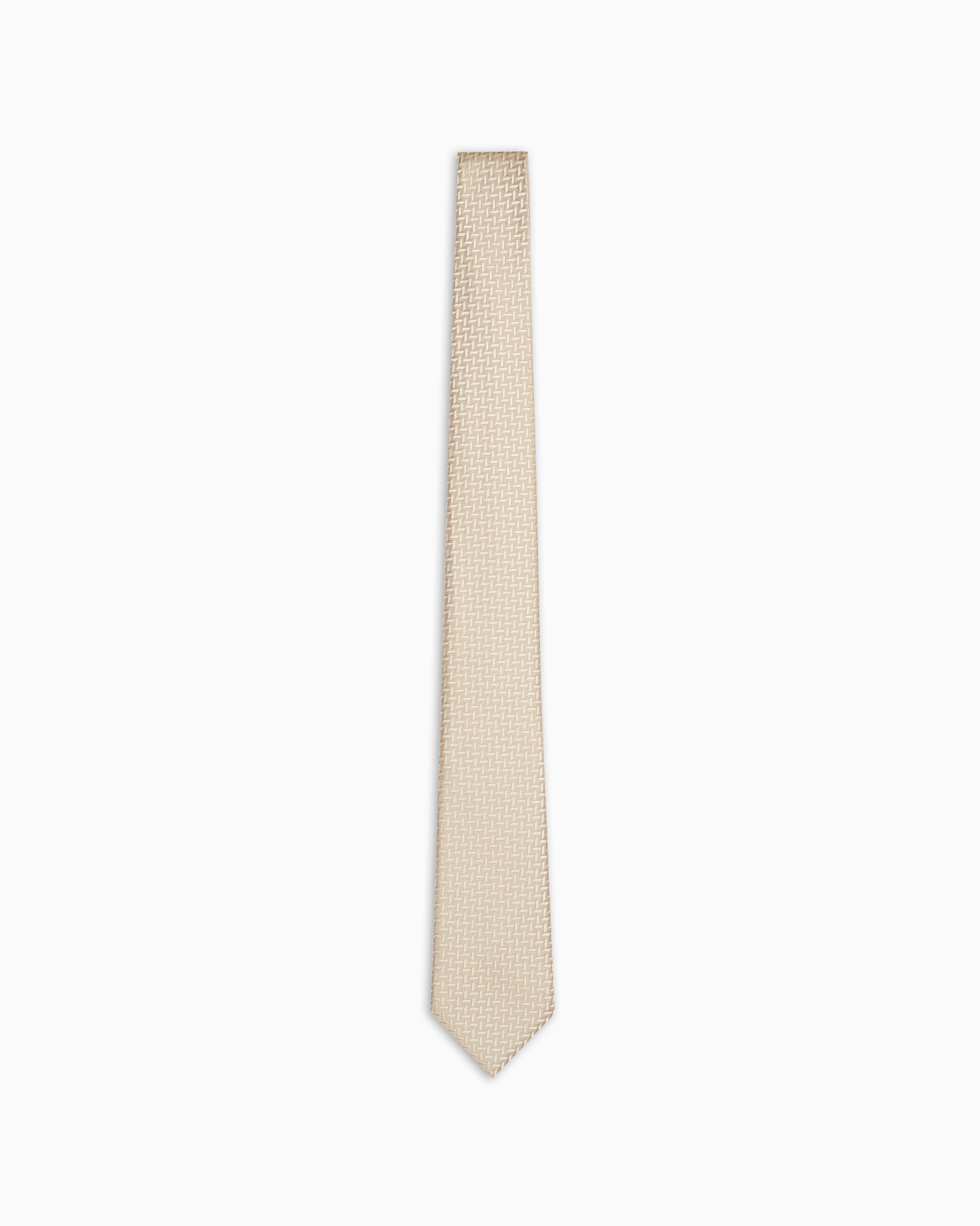 Emporio Armani Silk-blend Tie With Jacquard Chevron Motif In Neutral