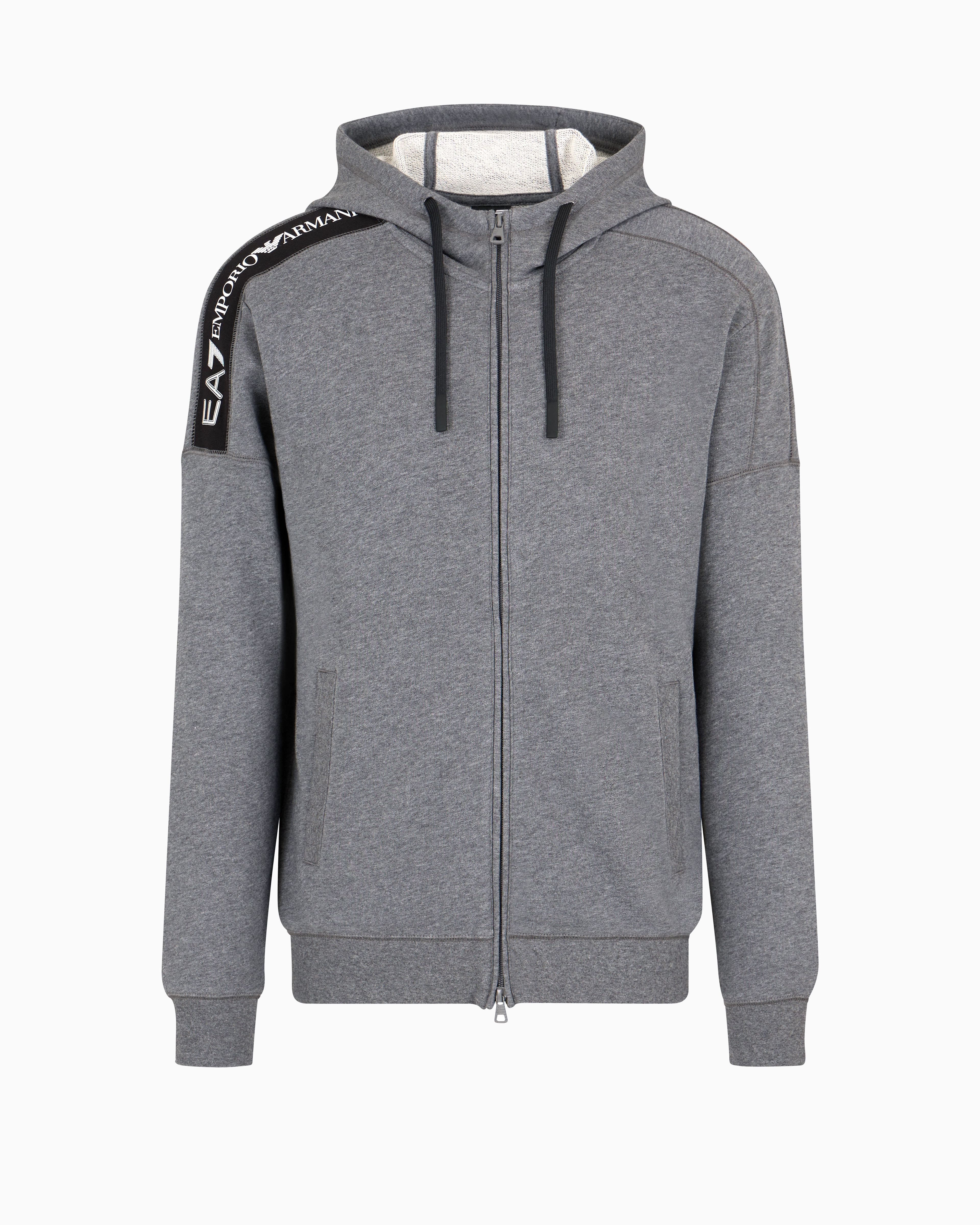 Ea7 Official Store Logo Series Hooded Cotton Sweatshirt In Gray