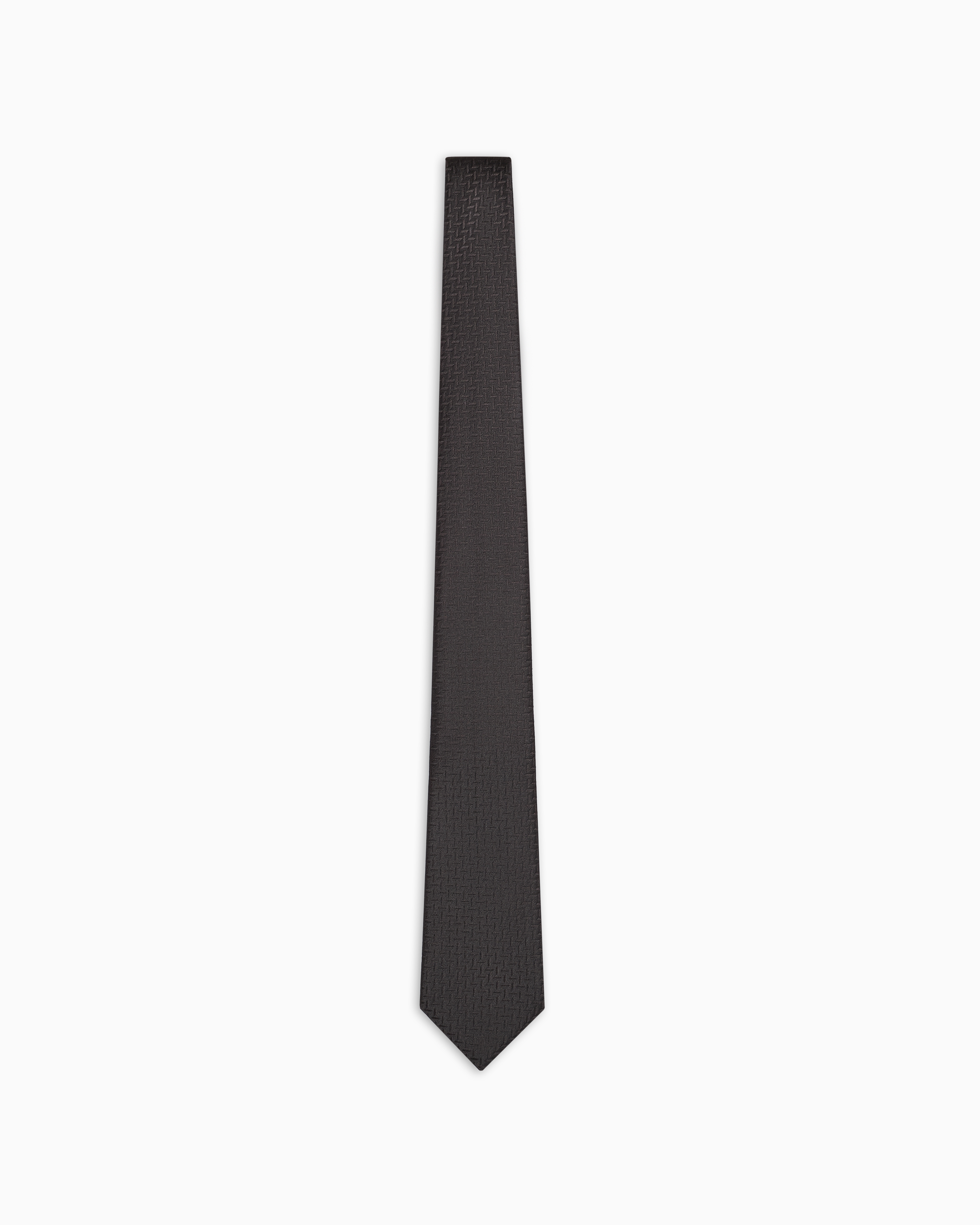 Emporio Armani Official Store Silk-blend Tie With Jacquard Chevron Motif In Black