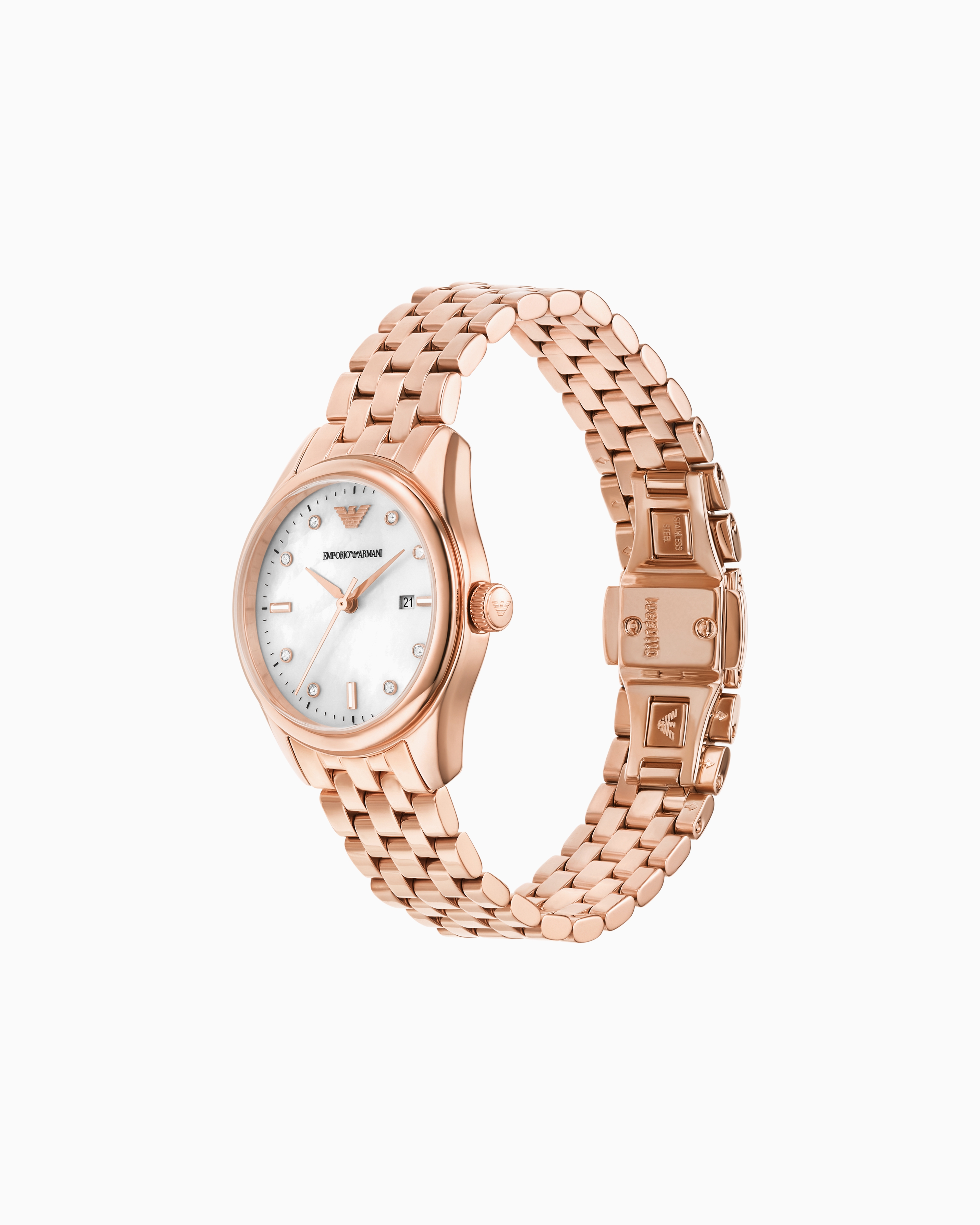 Shop Emporio Armani Three-hand Date Rose Gold-tone Stainless Steel Watch In Multicolore