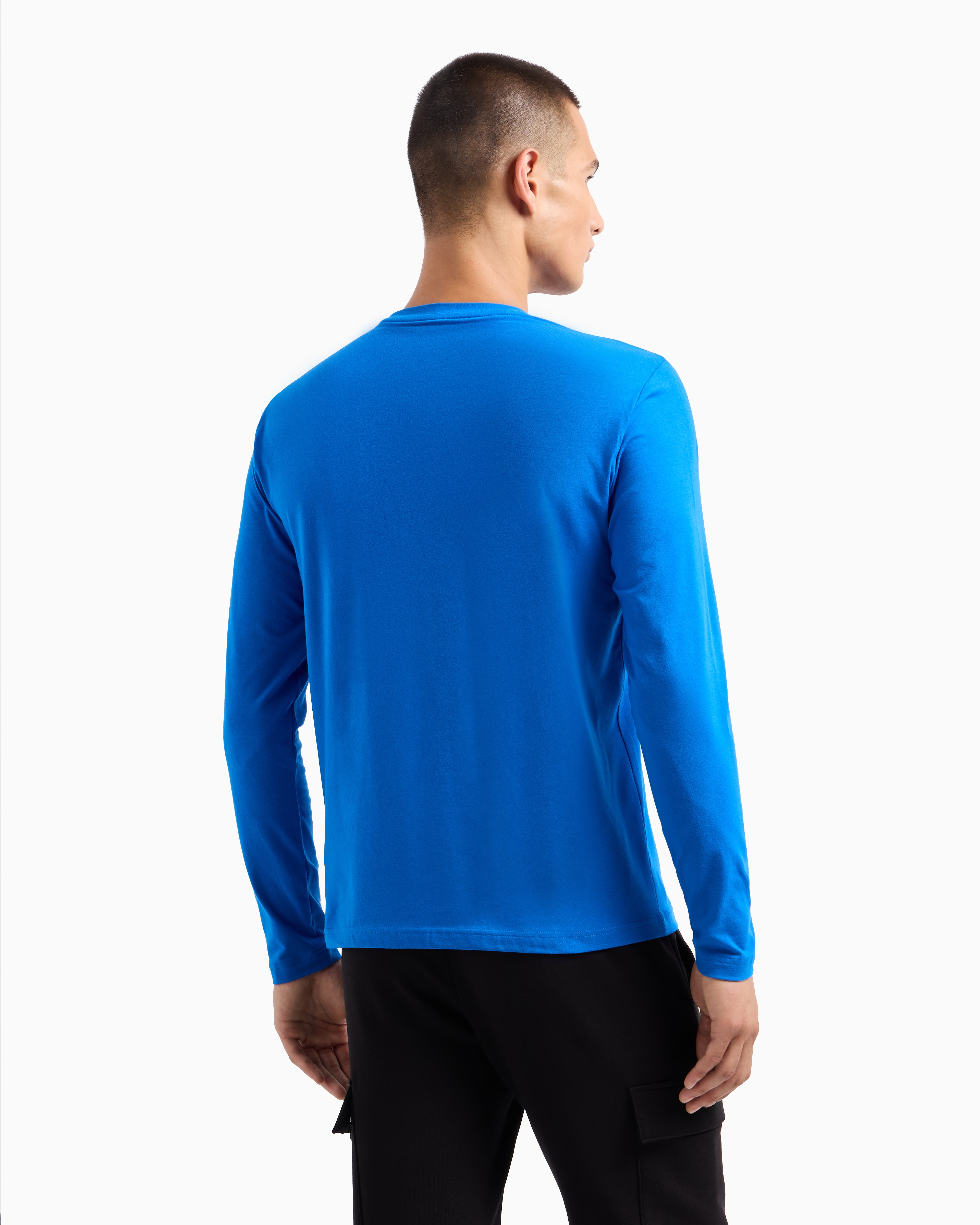 Shop Ea7 Visibility Stretch-cotton Long-sleeved Crew-neck T-shirt In Electric Blue