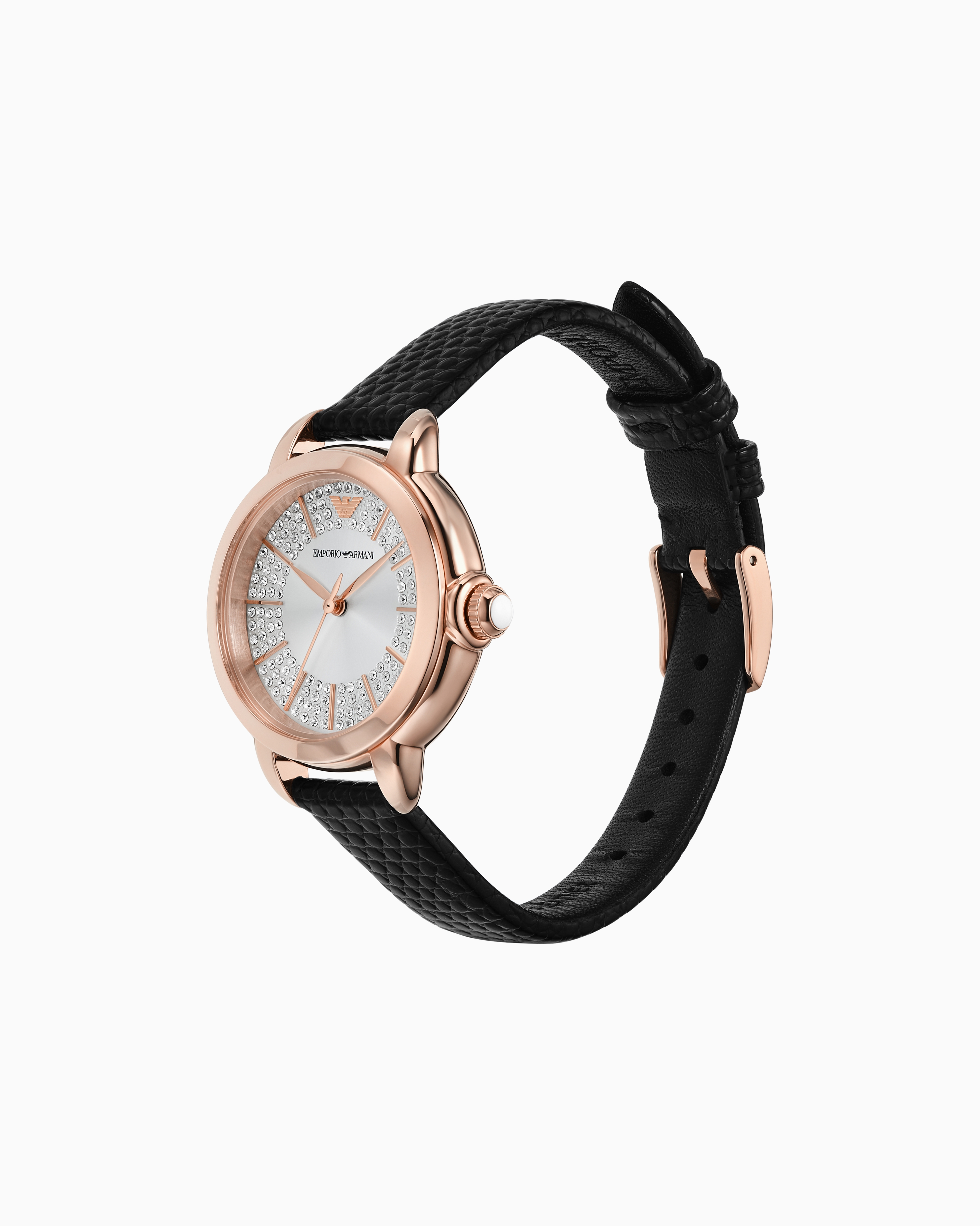 Shop Emporio Armani Three-hand Black Leather Watch In Multicolore