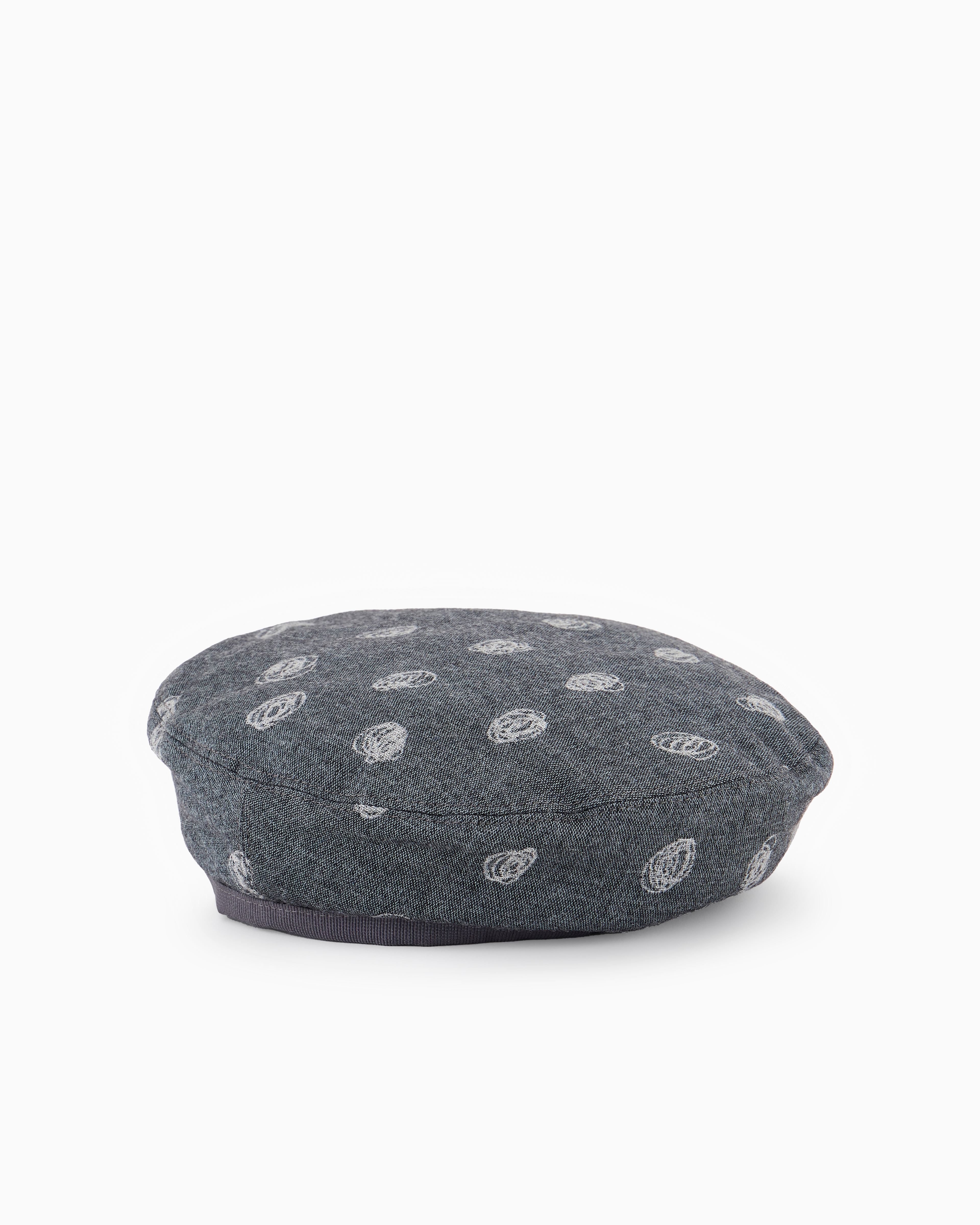 Emporio Armani Official Store Virgin Wool Blend Beret With An Icon All-over Abstract Pattern In Gray