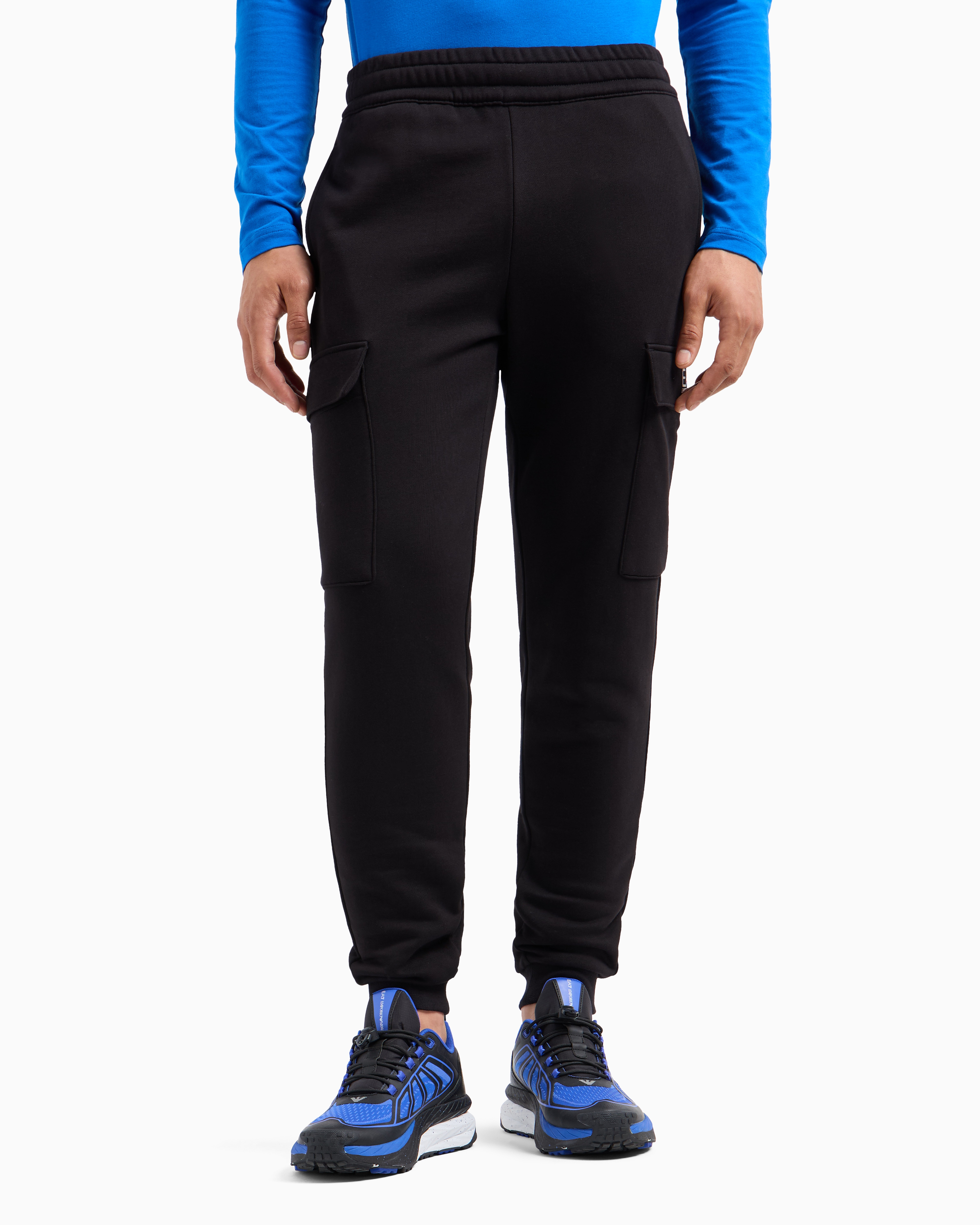 Shop Ea7 Core Identity Cotton-blend Cargo Trousers In Black