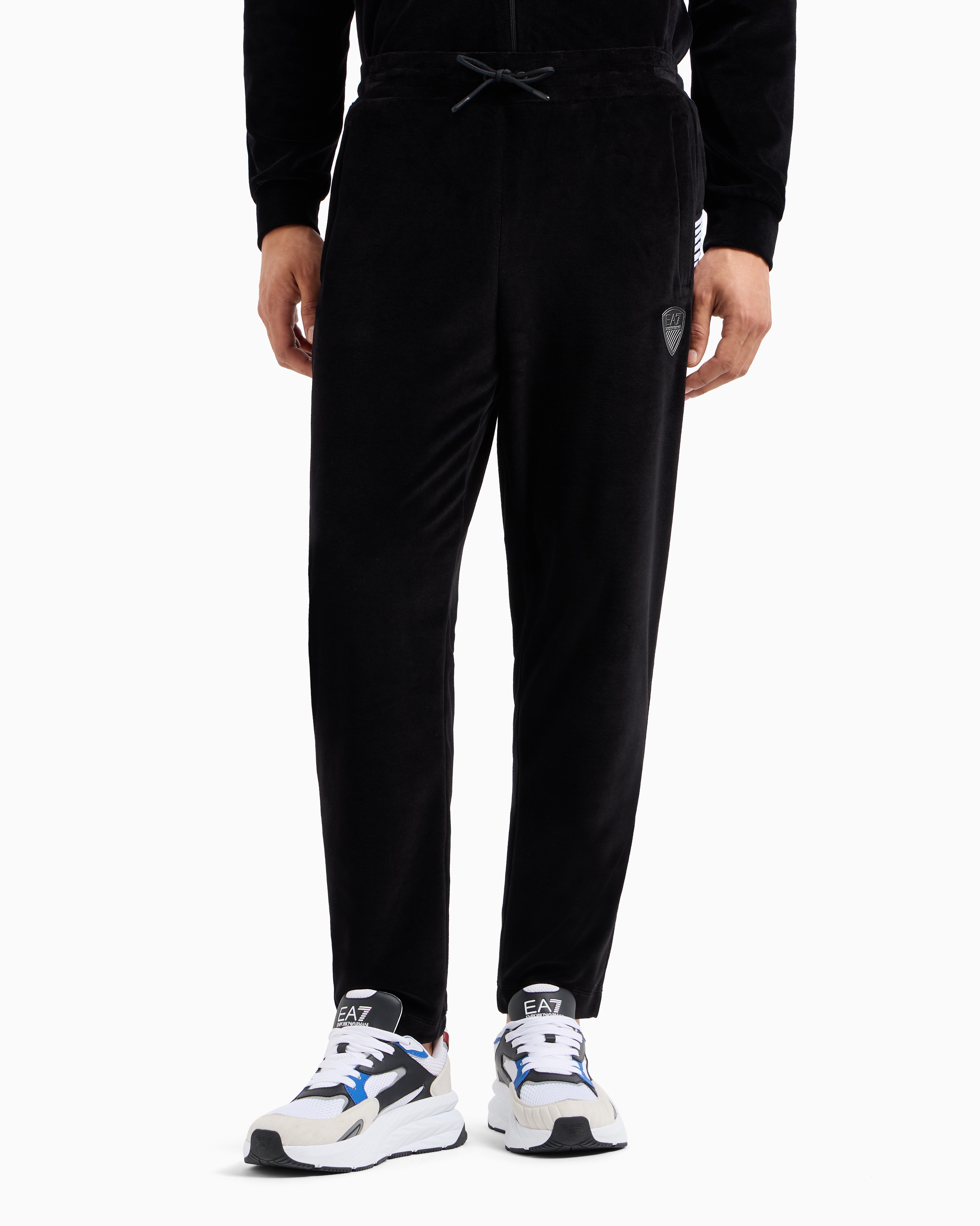 Shop Ea7 Soccer Cotton-blend Trousers In Black