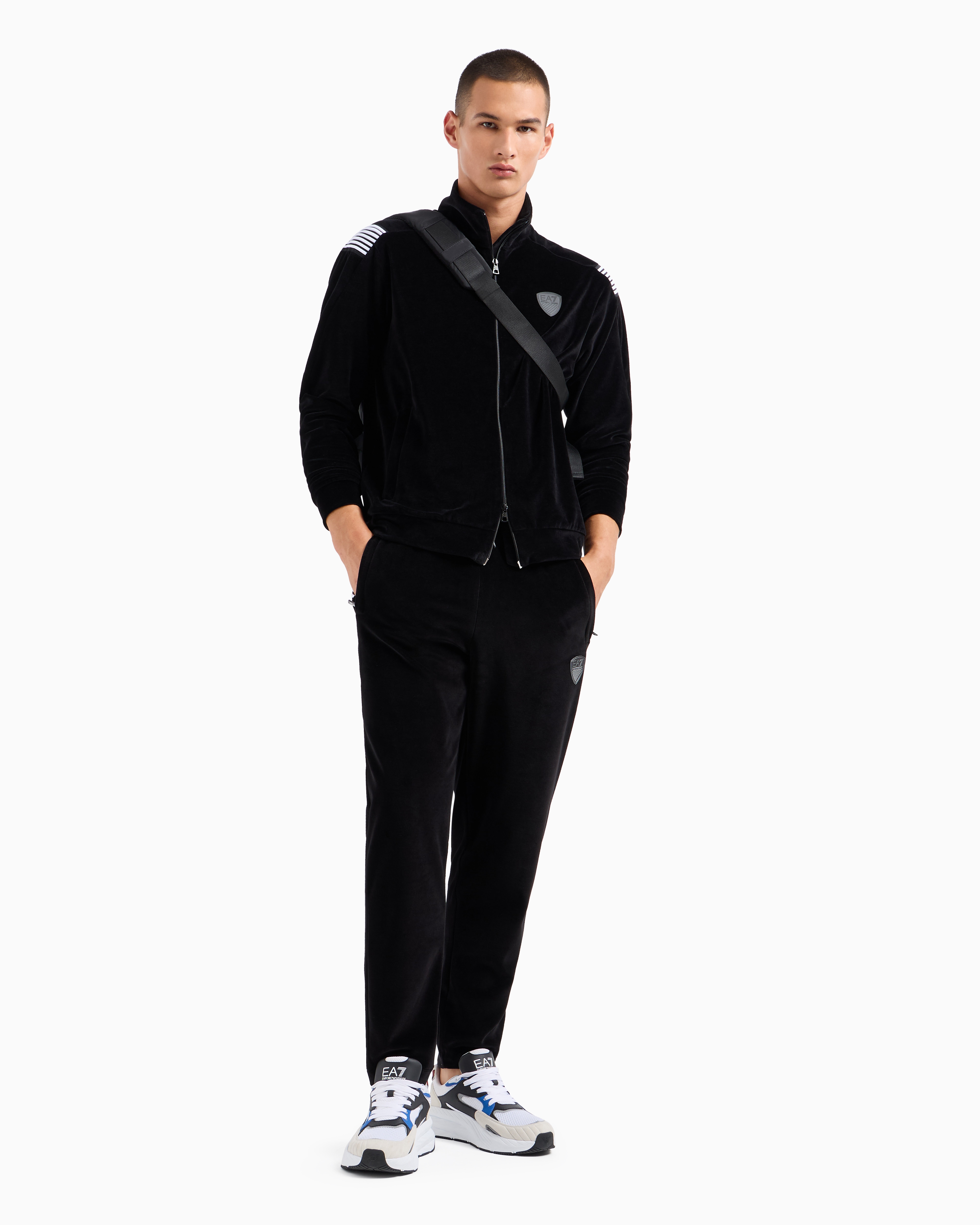 Shop Ea7 Soccer Cotton-blend Trousers In Black