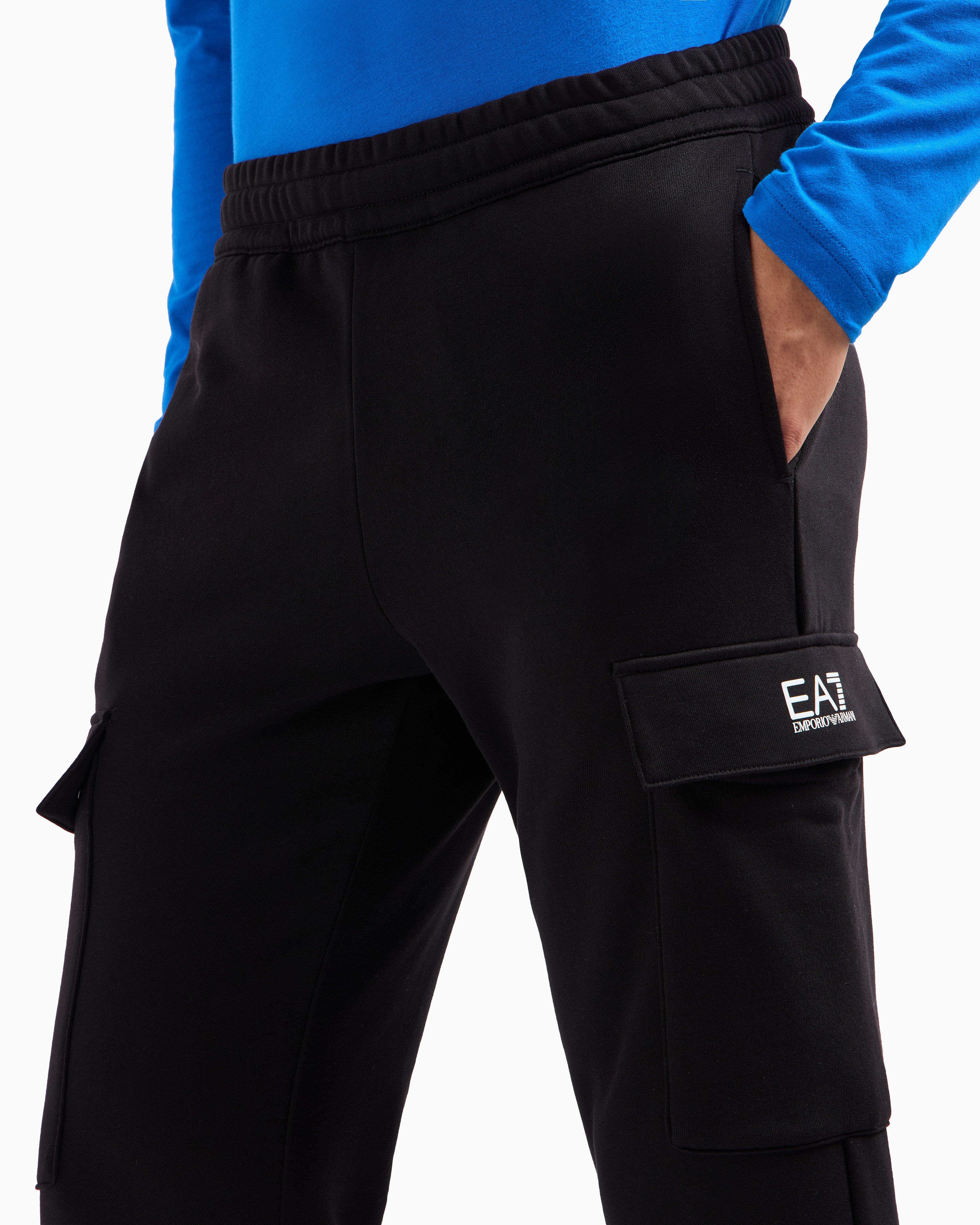 Shop Ea7 Core Identity Cotton-blend Cargo Trousers In Black