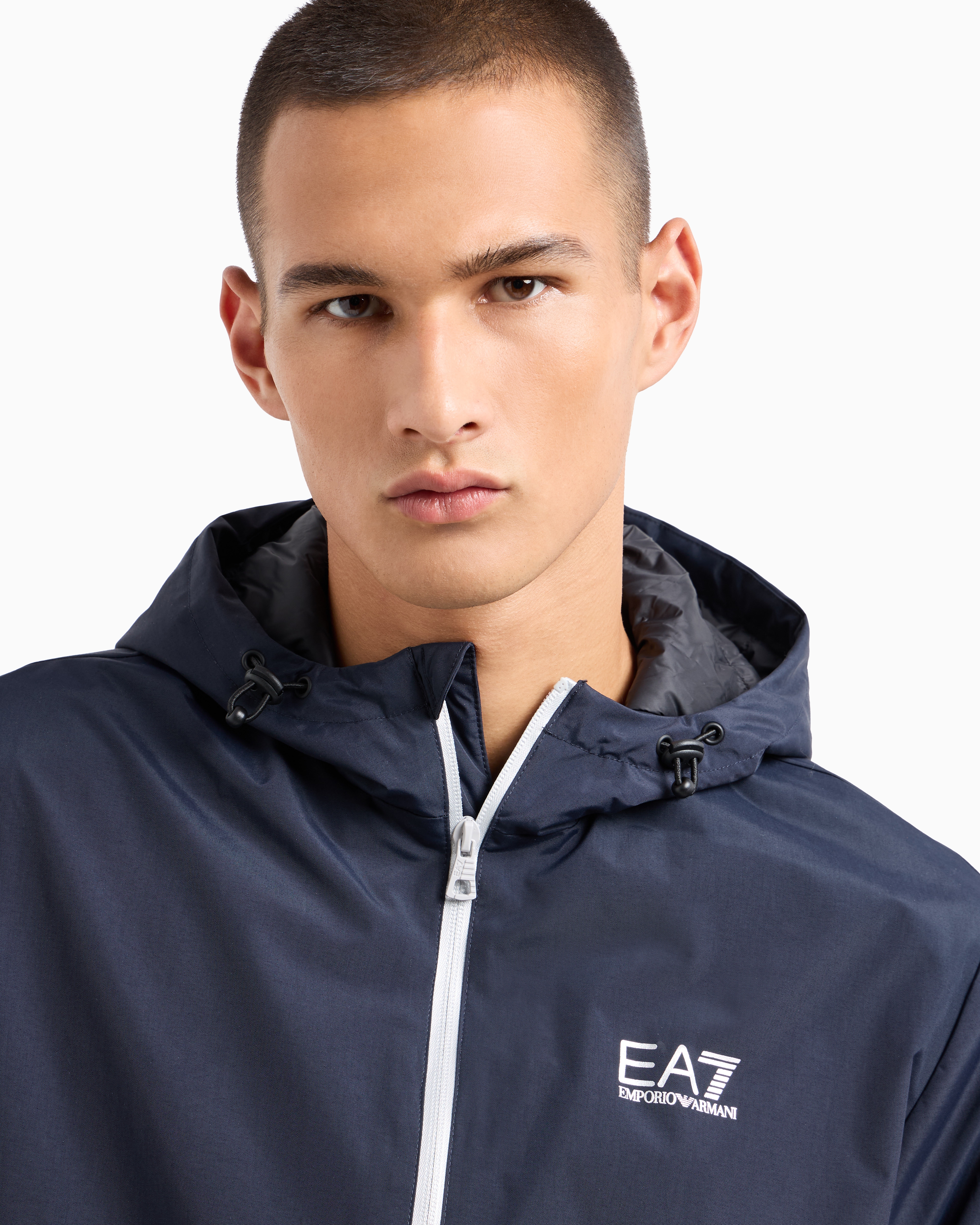 Ea7 Core Identity Hooded Bomber In Technical Fabric In Marineblau