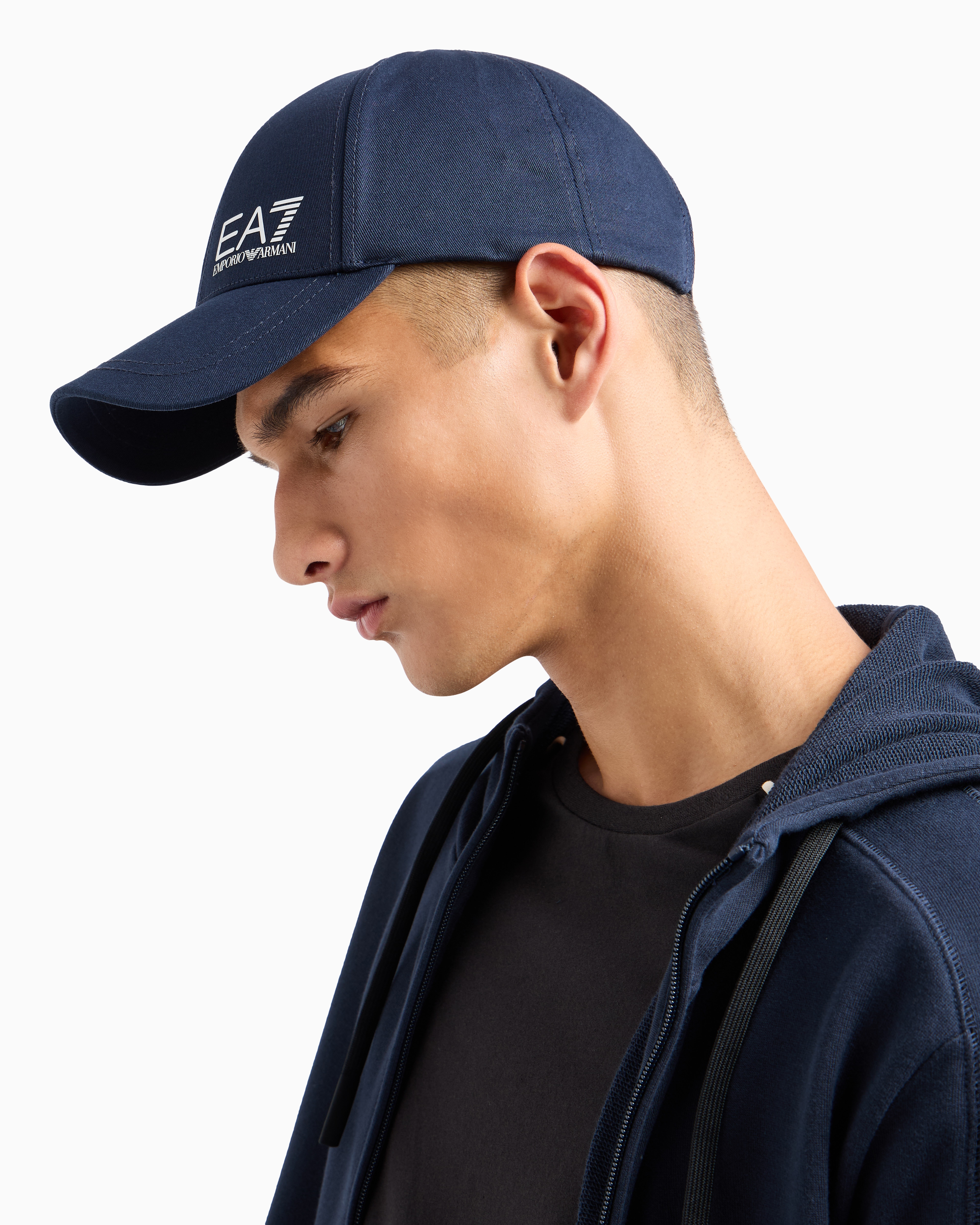 Shop Ea7 Train Core Cotton Baseball Cap In Navy Blue