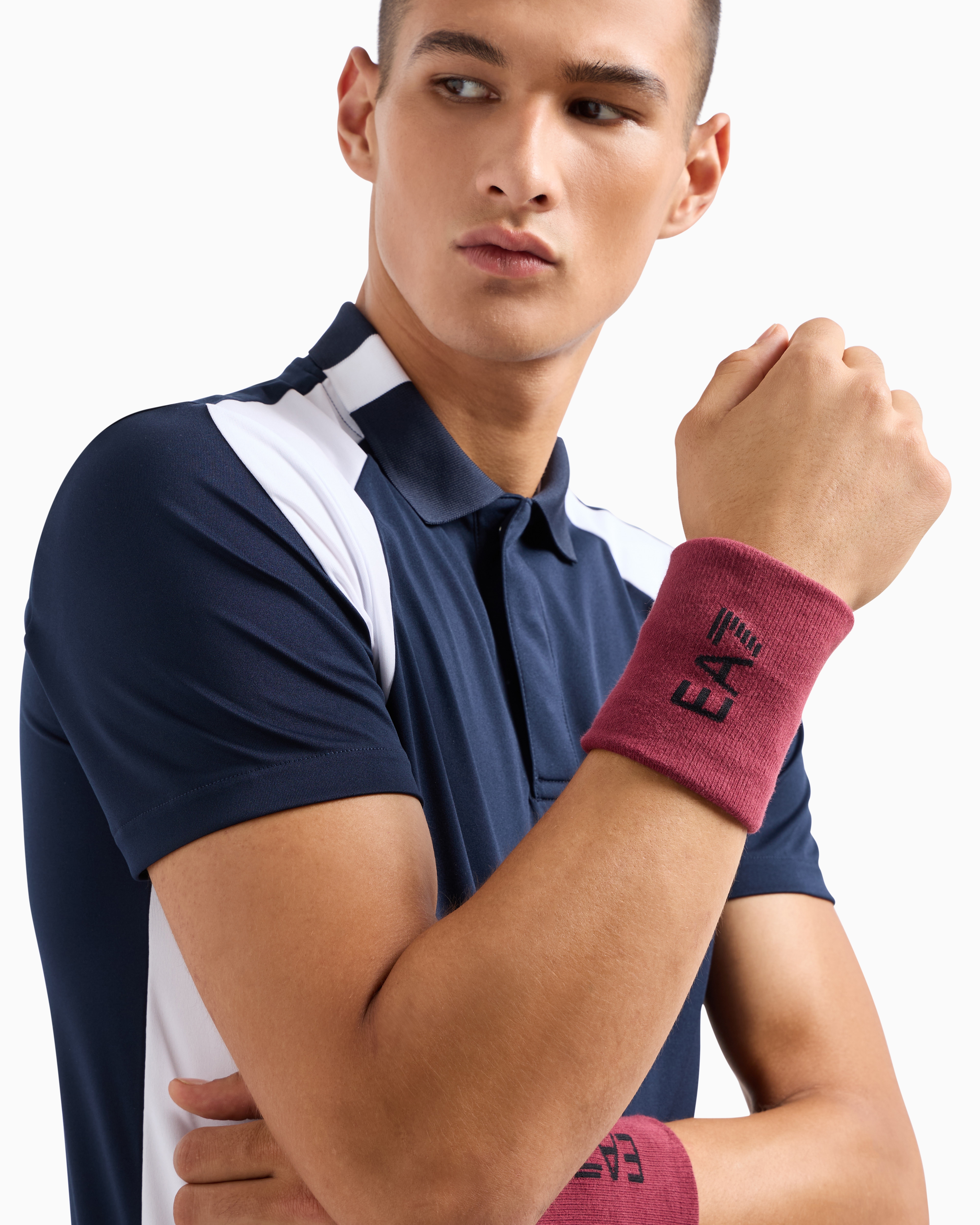 Shop Ea7 Tennis Pro Stretch-cotton Blend Wristbands In Bordeaux