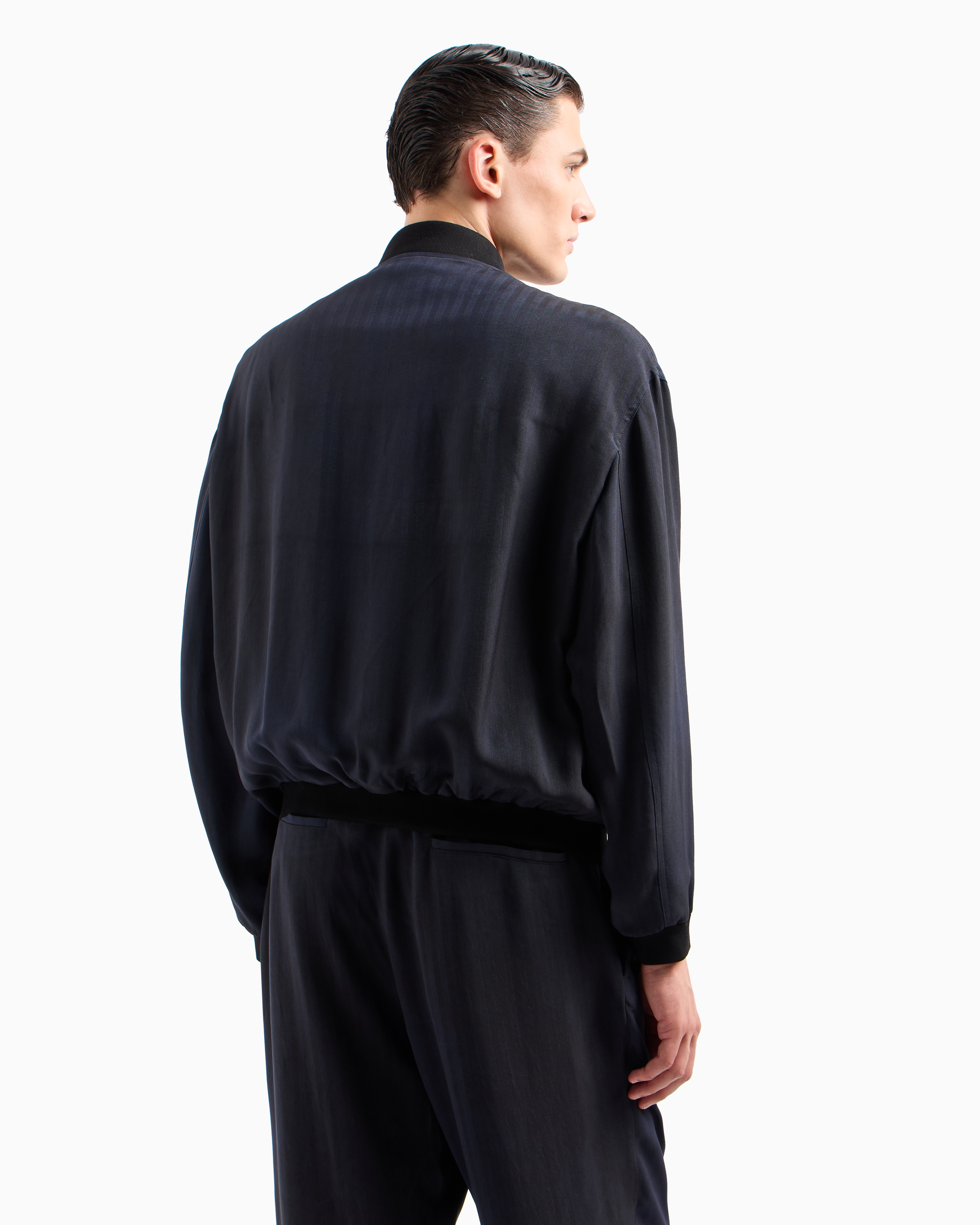 Giorgio Armani Chevron Viscose Blouson In Blue