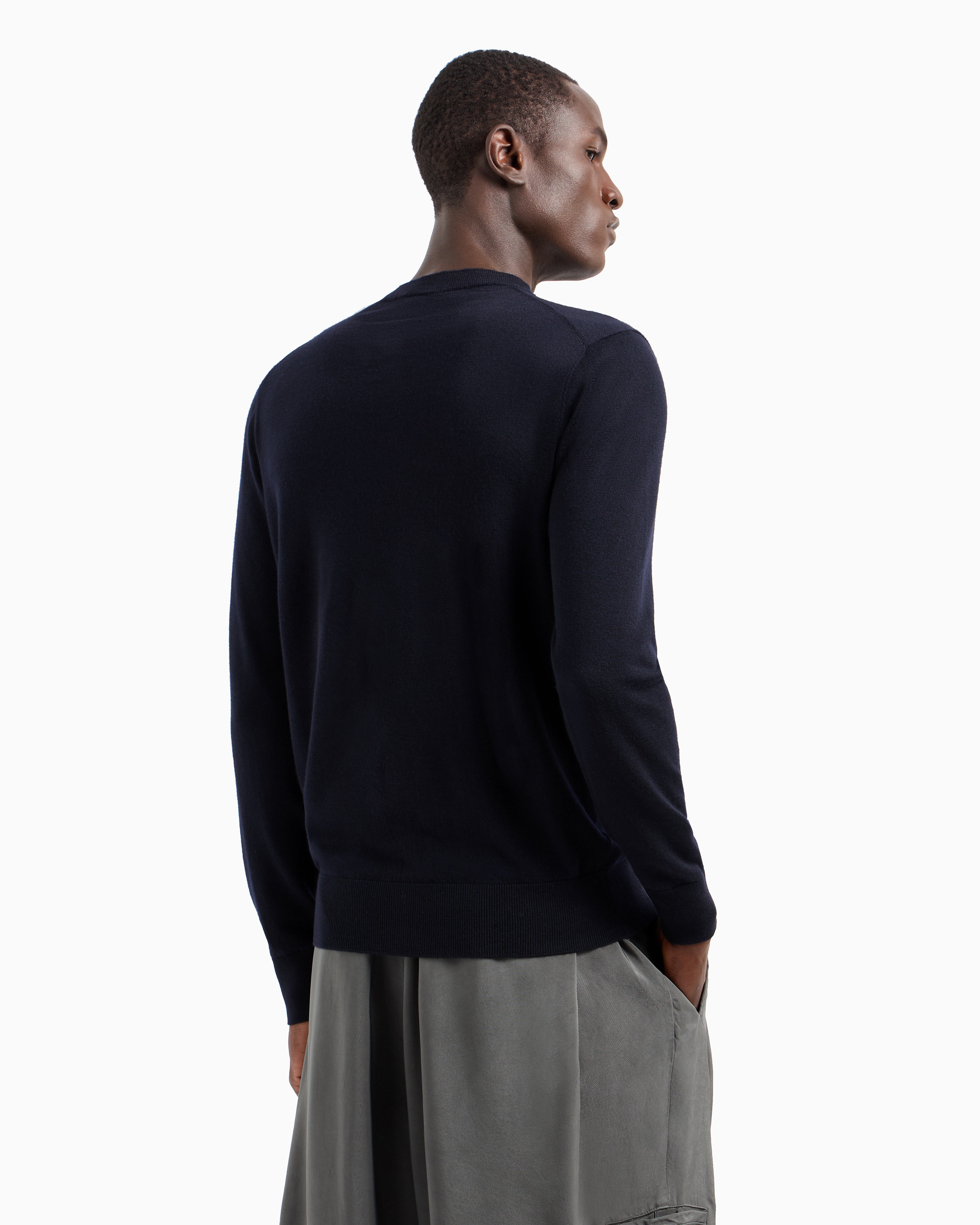 Giorgio Armani V-neck Jumper In Virgin Wool And Cashmere In Blue