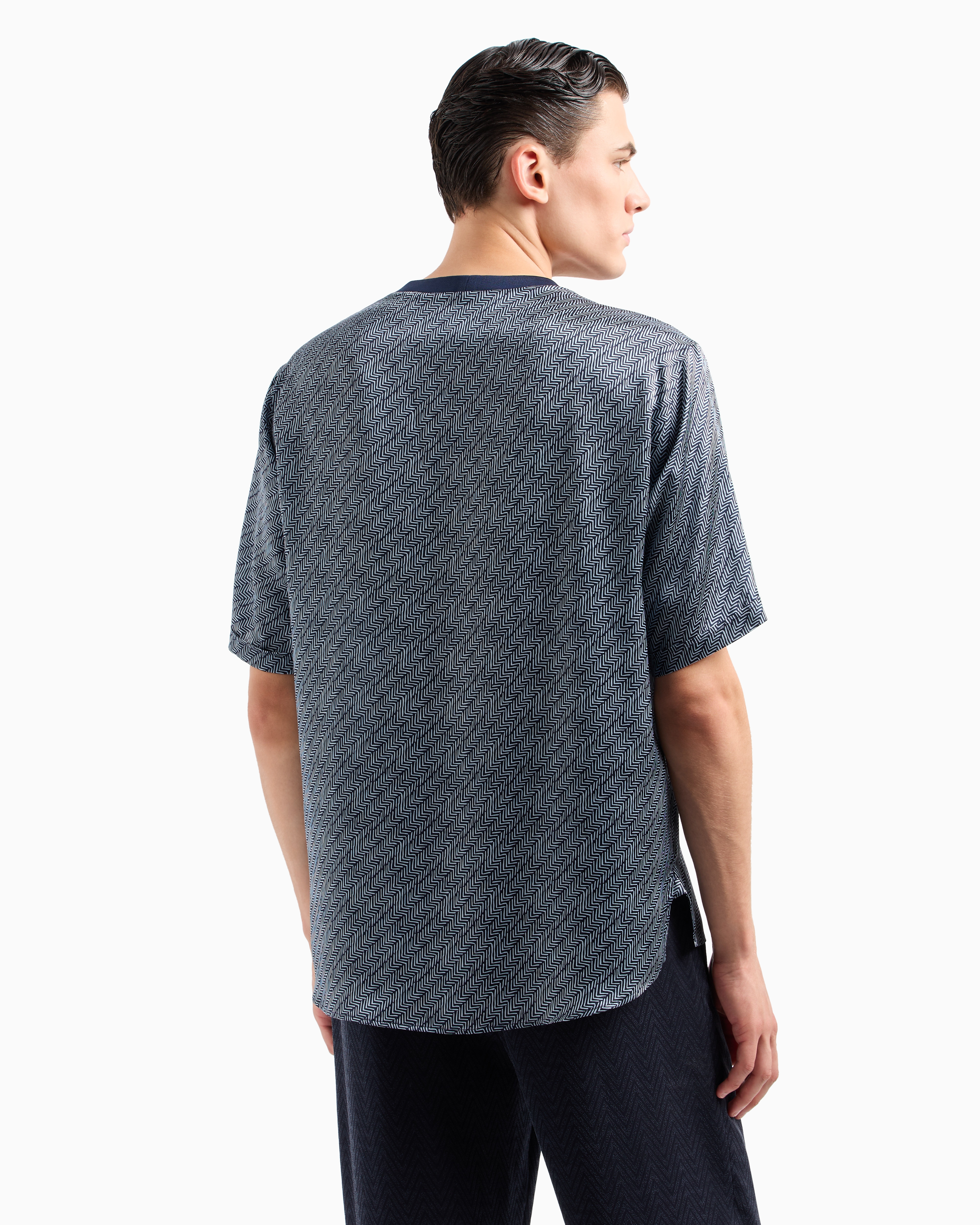 Giorgio Armani T-shirt Shirt In Chevron-print Silk In Patterned