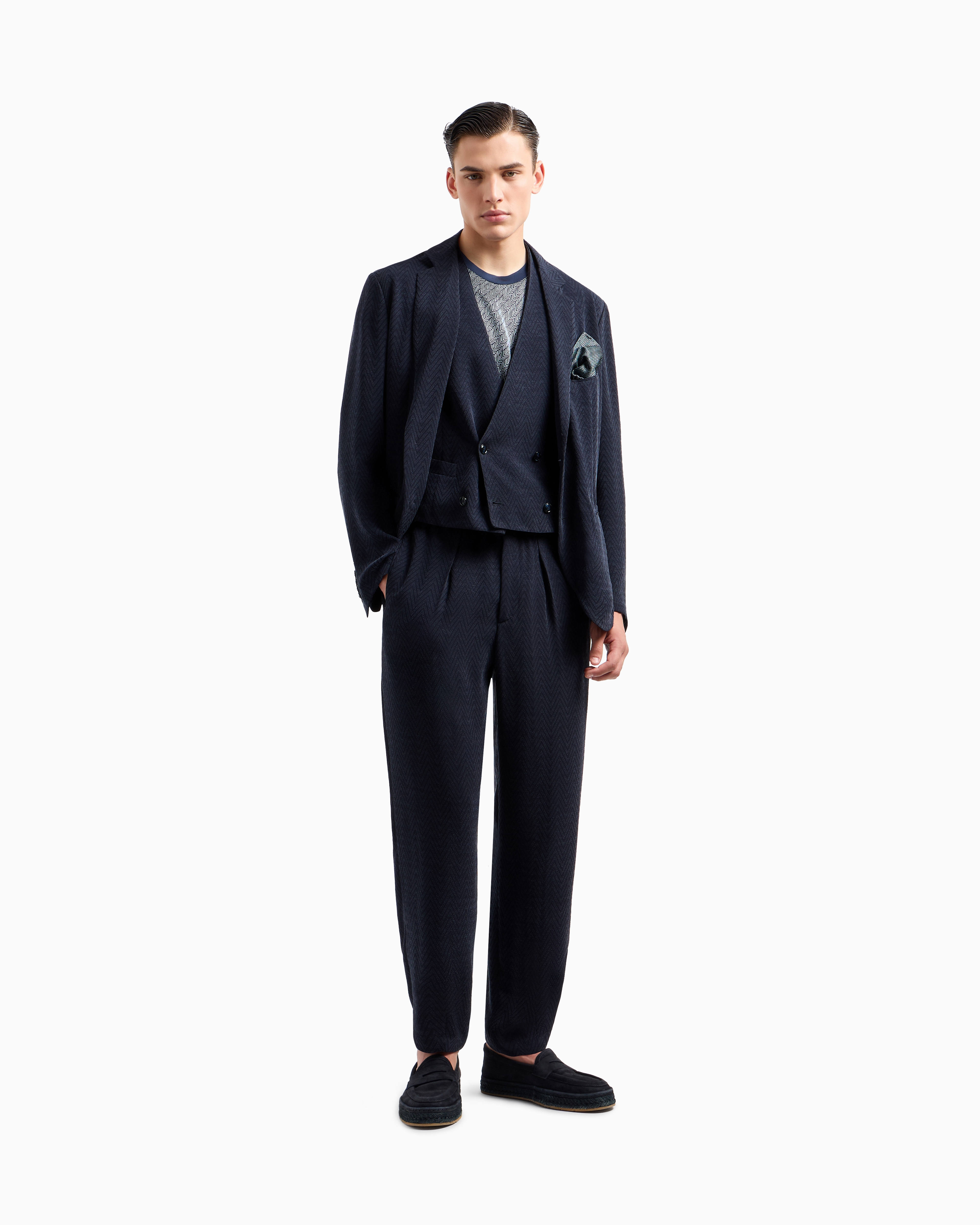 GIORGIO ARMANI SINGLE-BREASTED JACKET IN CHEVRON CUPRO AND VISCOSE