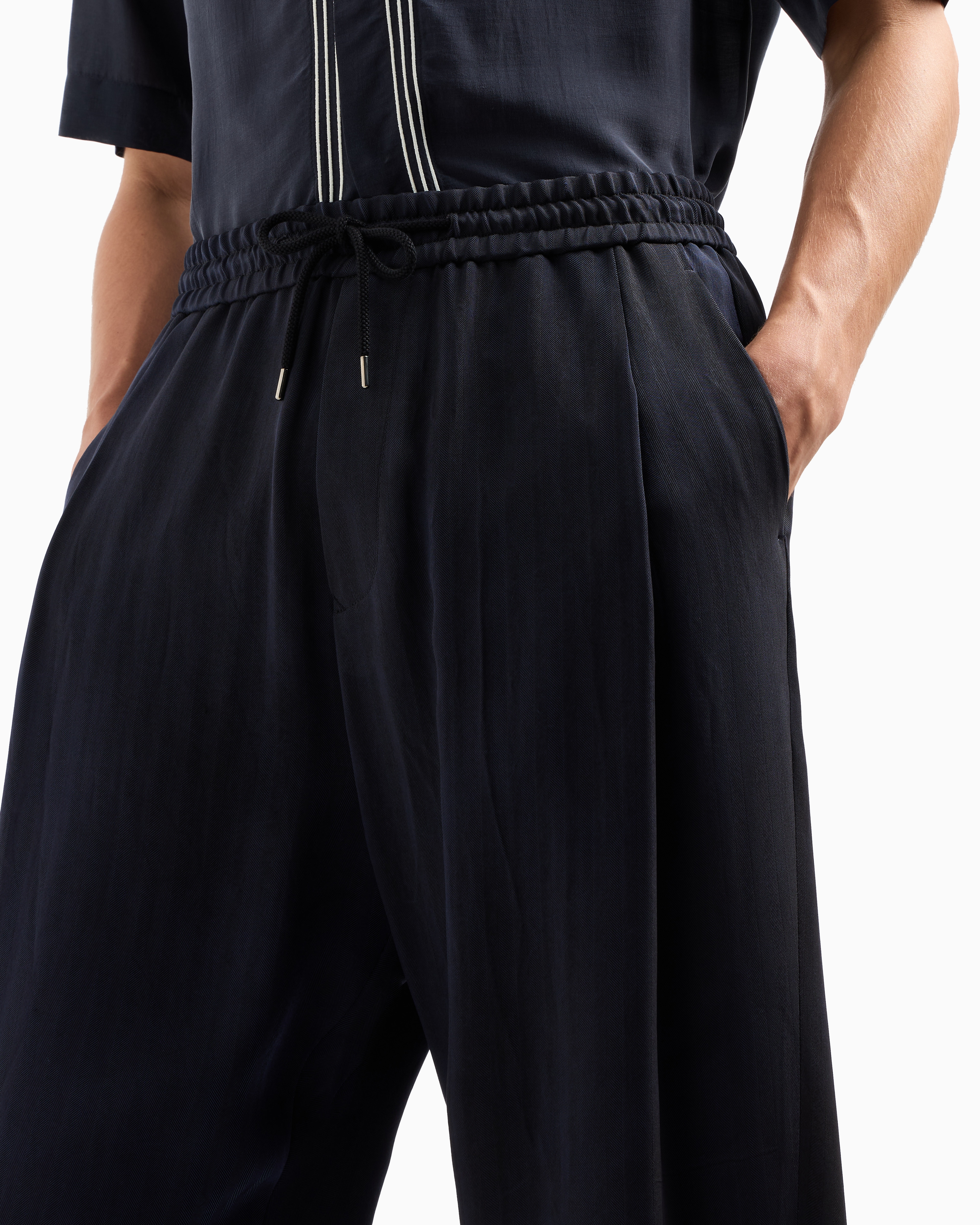 Flat-front trousers in chevron jacquard viscose | Giorgio Armani