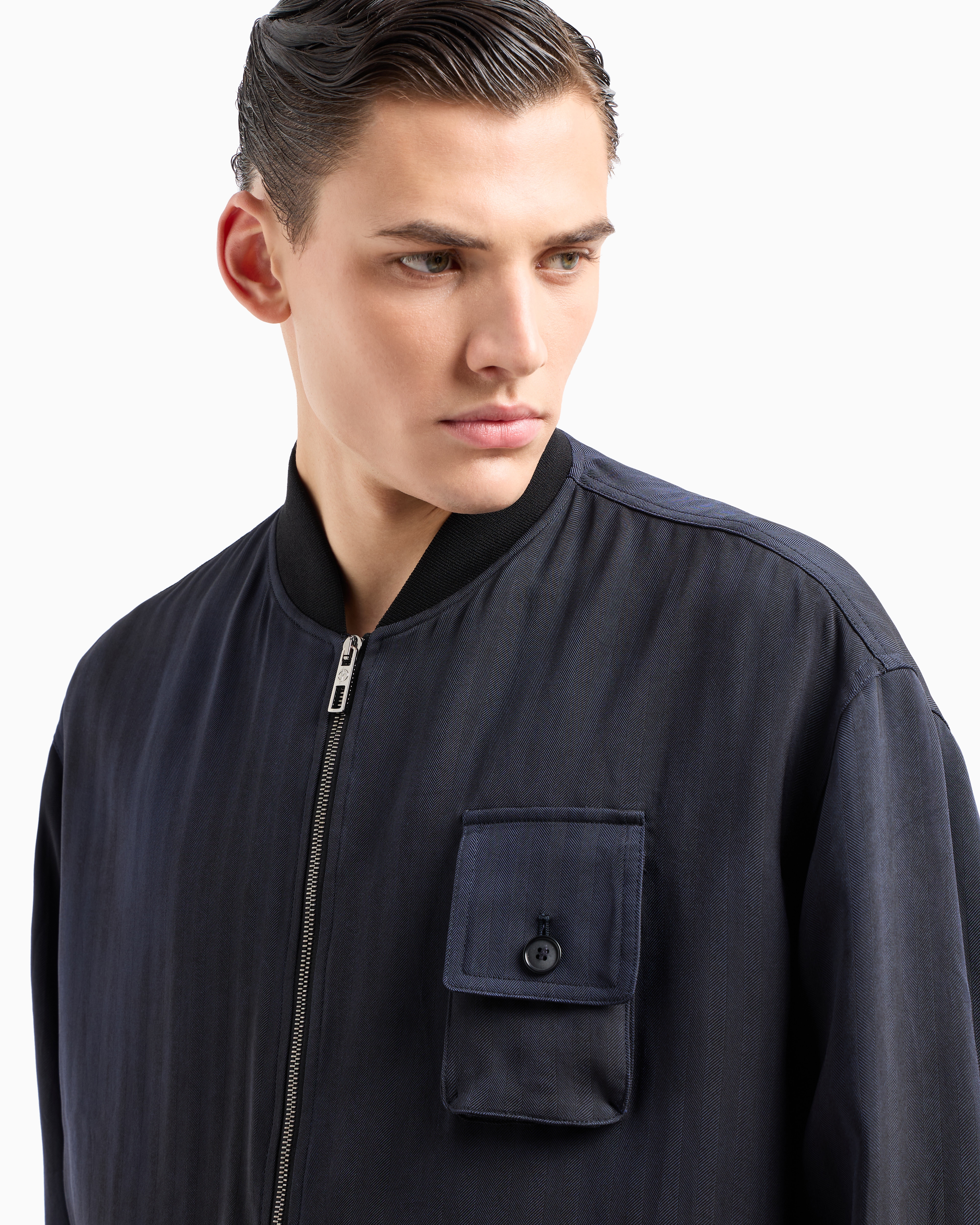 Giorgio Armani Chevron Viscose Blouson In Blue