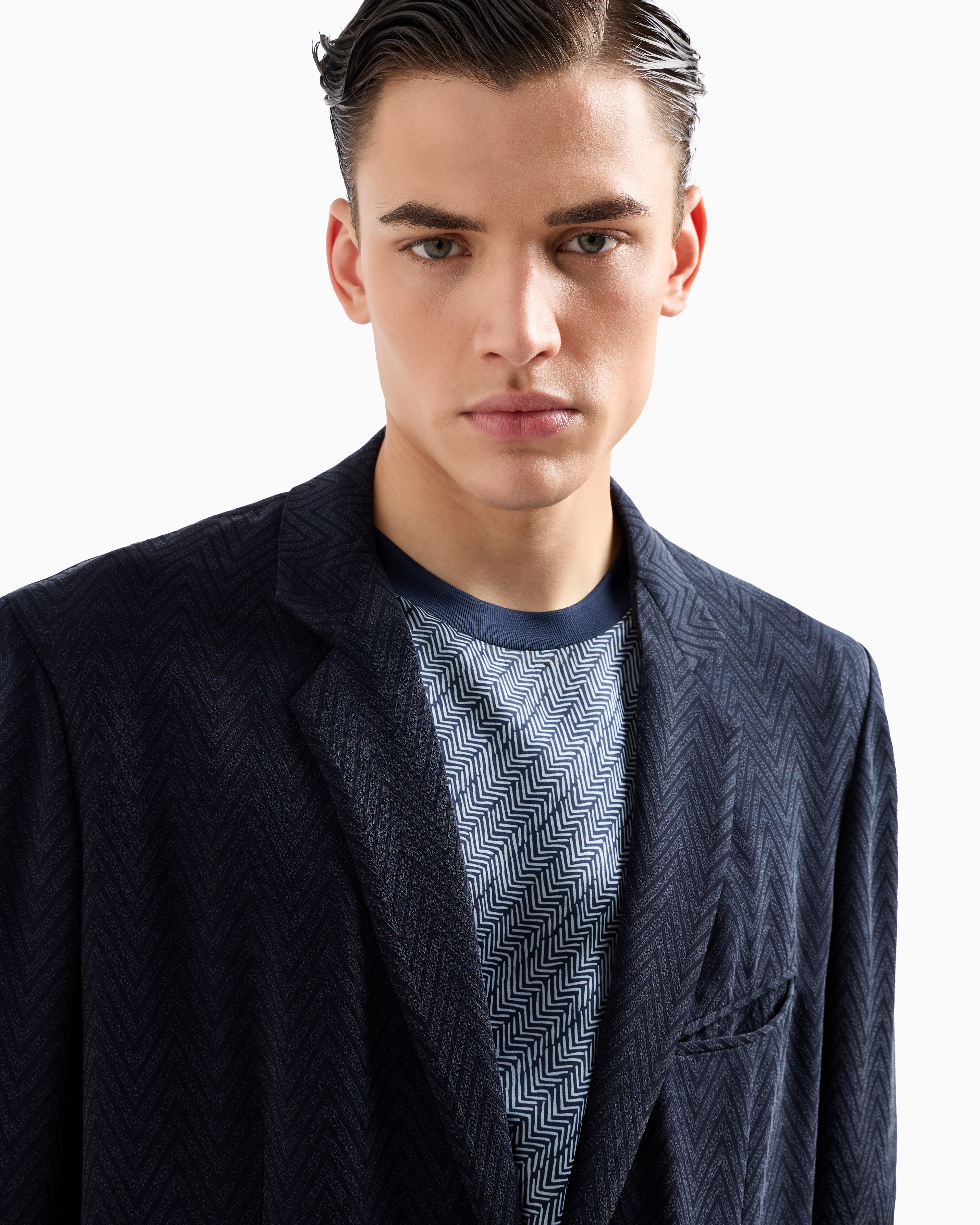 GIORGIO ARMANI SINGLE-BREASTED JACKET IN CHEVRON CUPRO AND VISCOSE