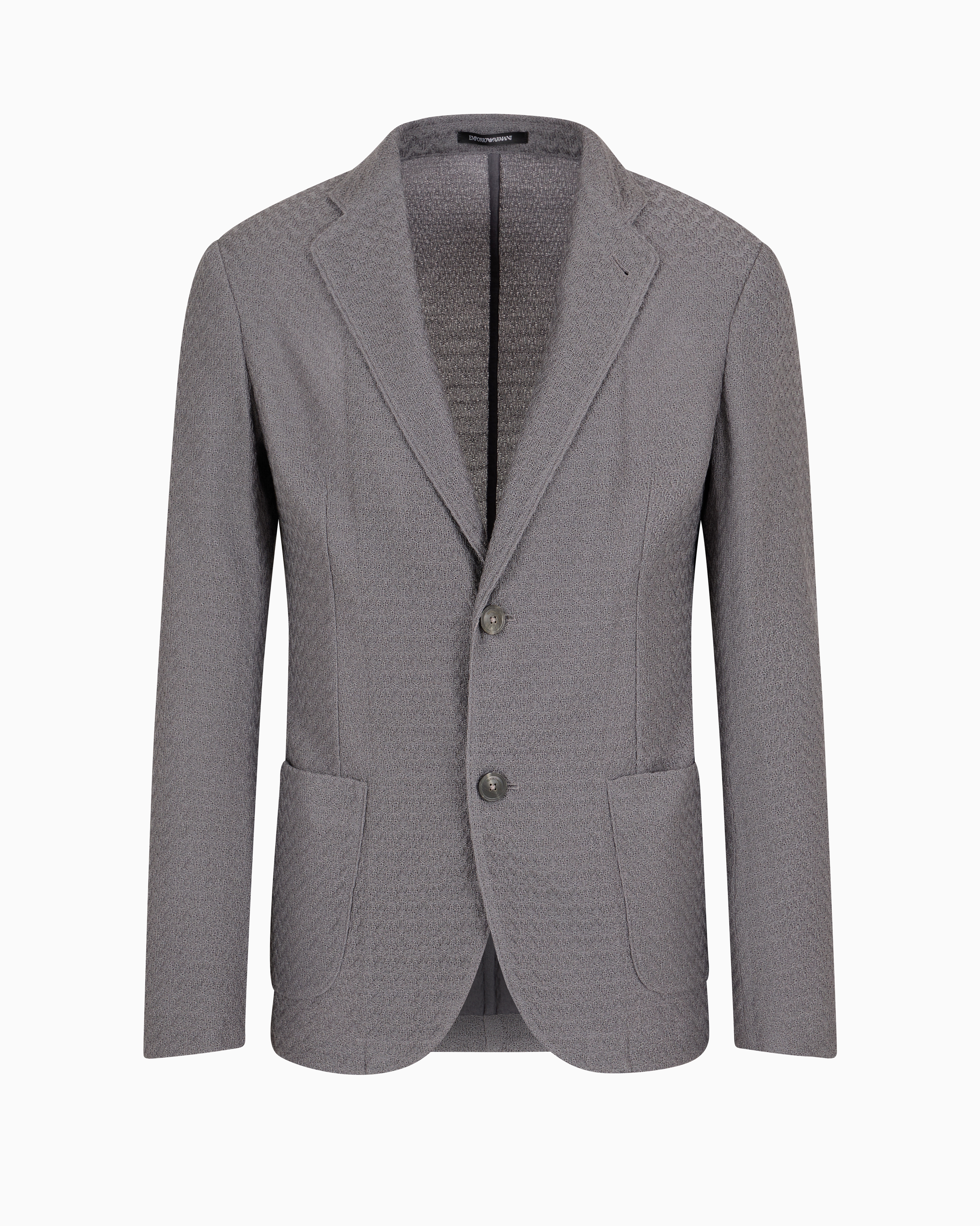 Emporio Armani Textured Single-breasted Blazer In Grey