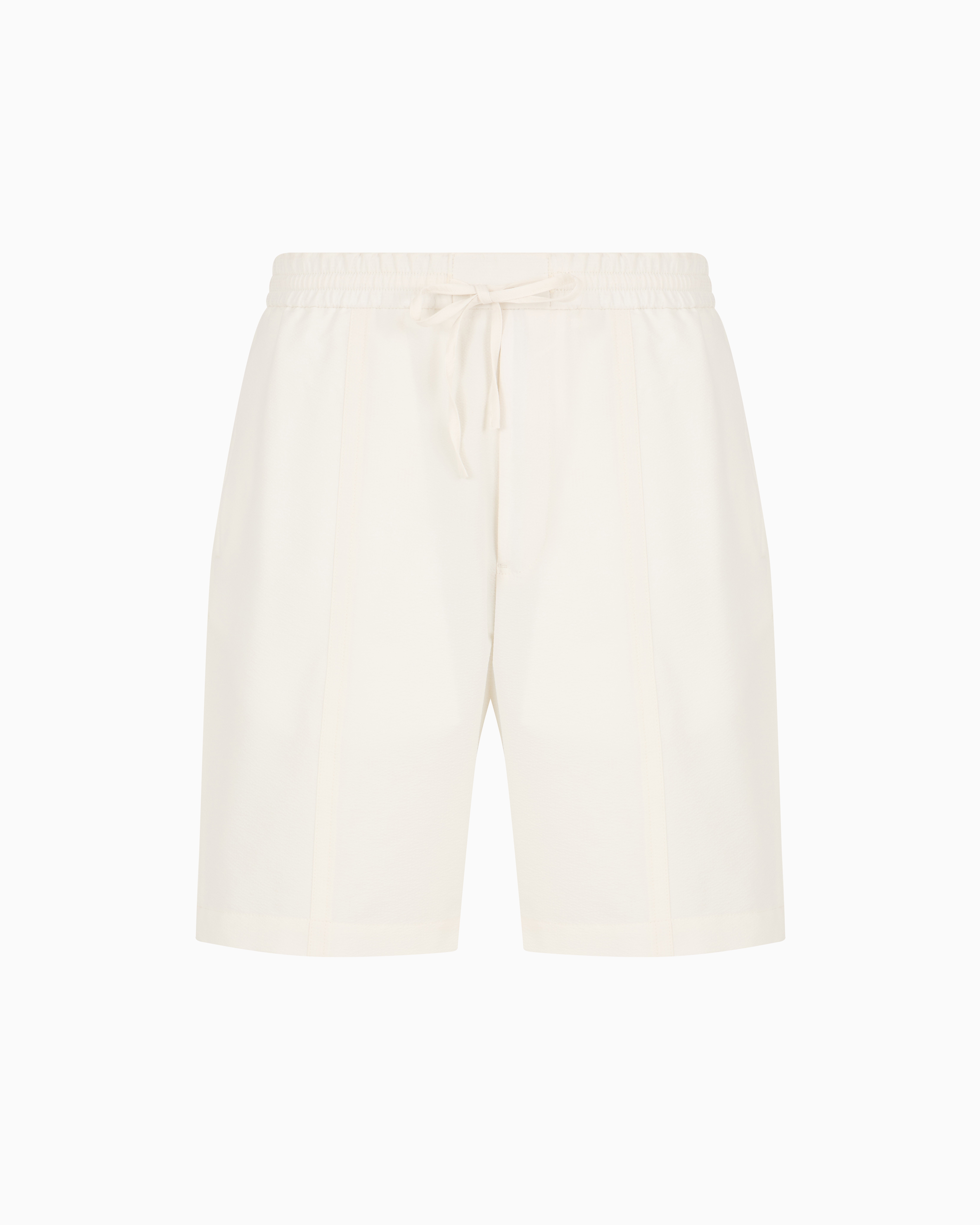 Emporio Armani Official Store Ultra-light Technical Seersucker Bermuda Shorts With Drawstring In Blanc