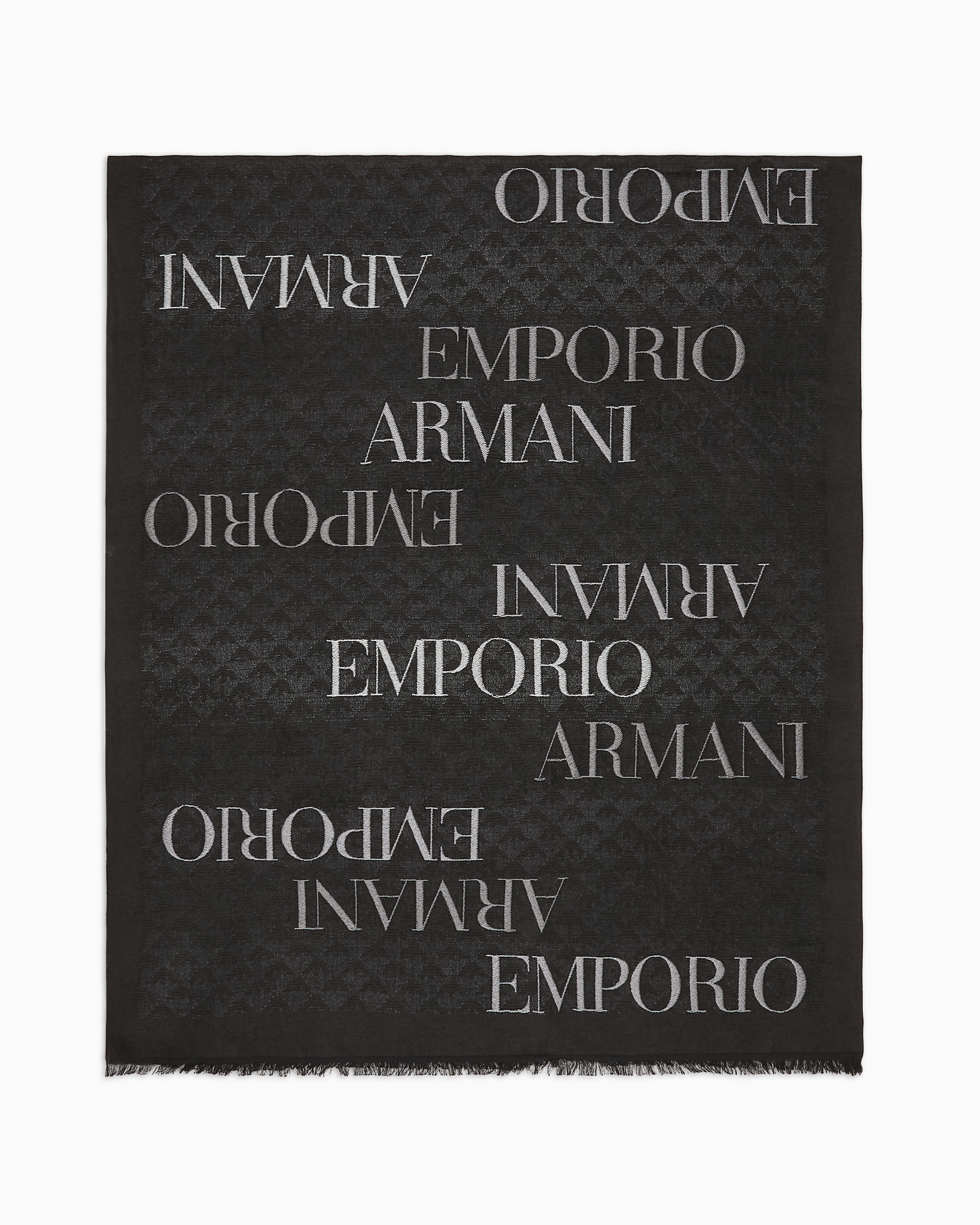 Emporio Armani Official Store Double-sided Jacquard Viscose Stole With All-over Logo In Black