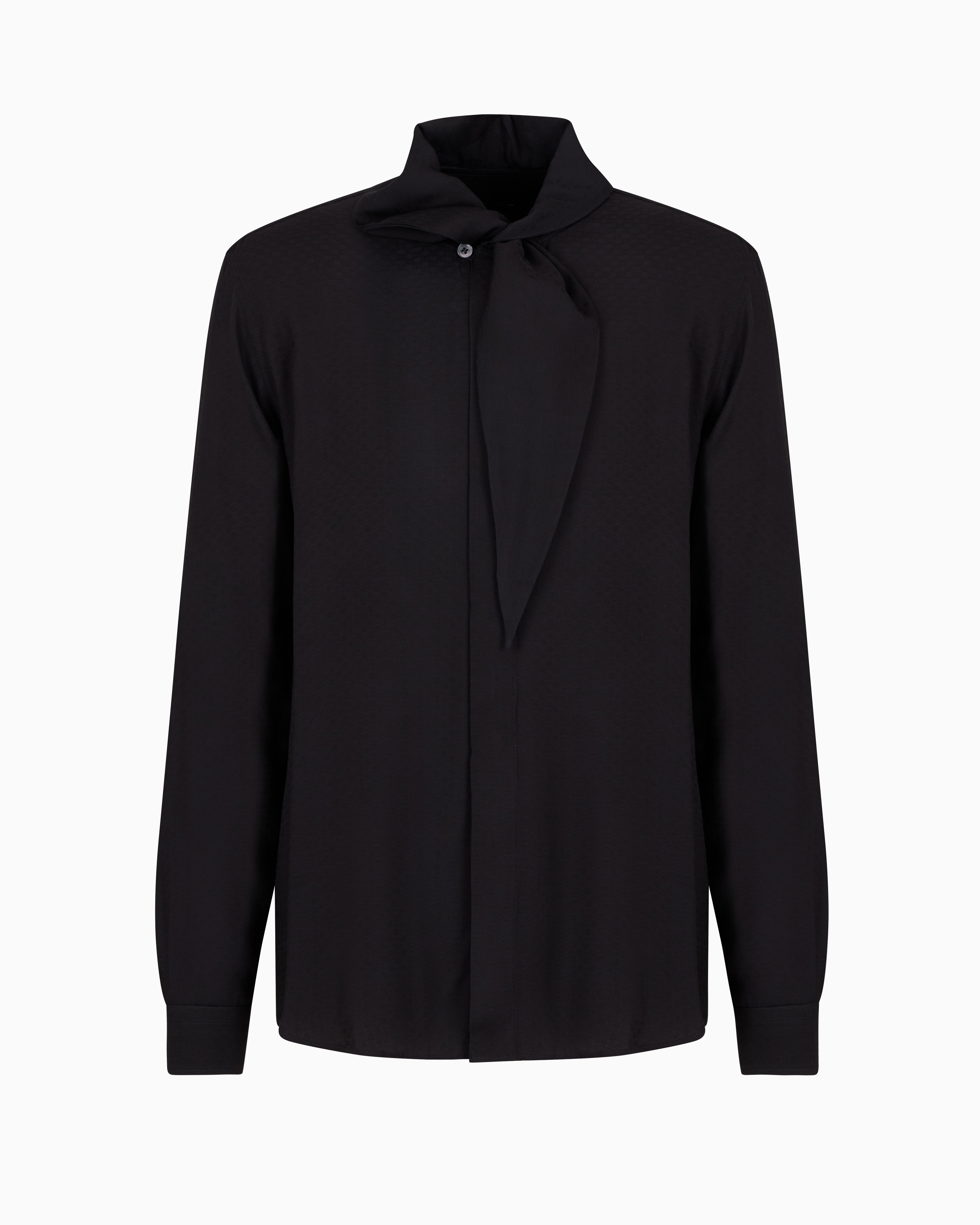 Emporio Armani Shirt With Foulard Collar In Lightweight, Jacquard-pattern Viscose In Black