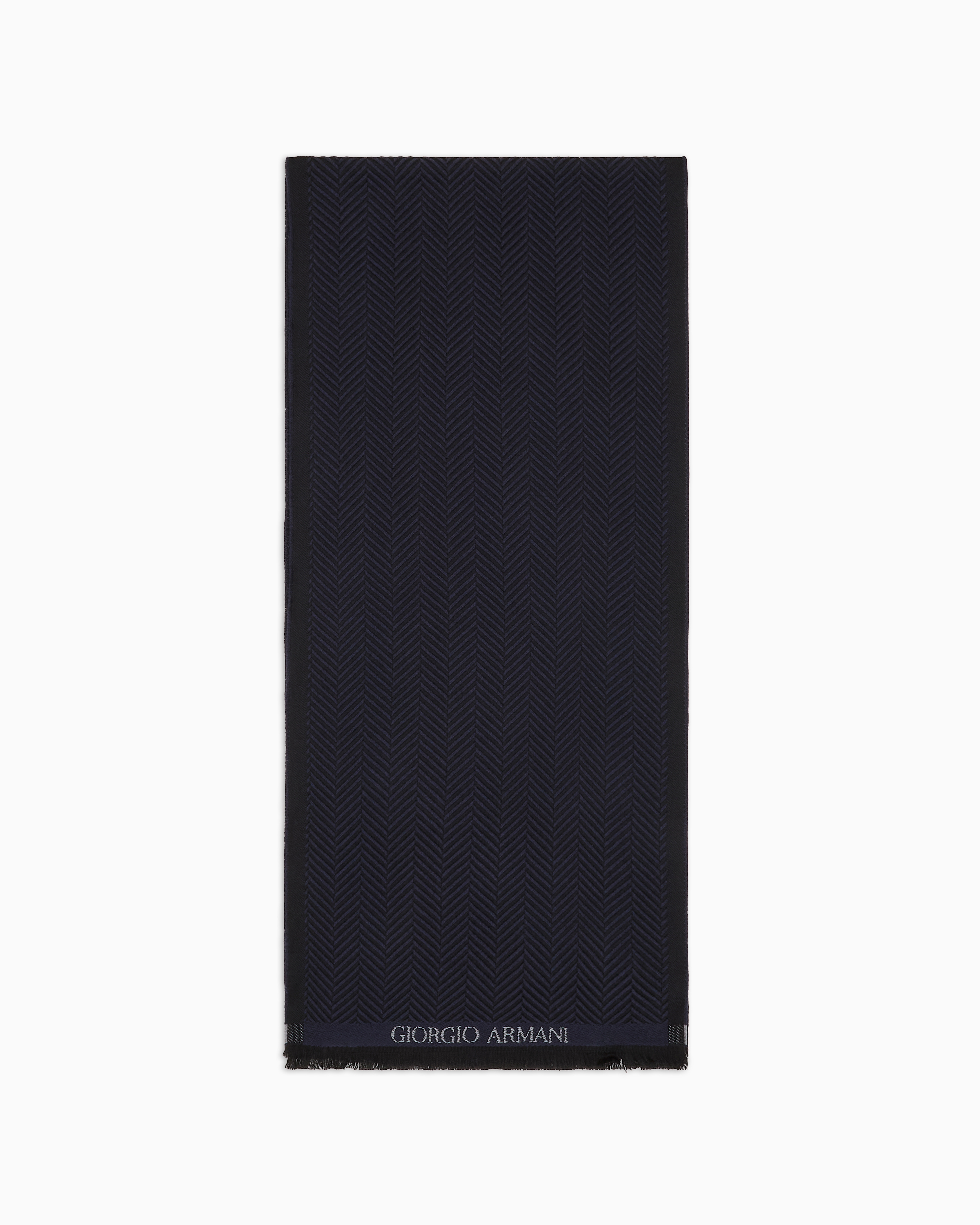 Giorgio Armani Official Store Chevron Jacquard Wool Scarf In Blue