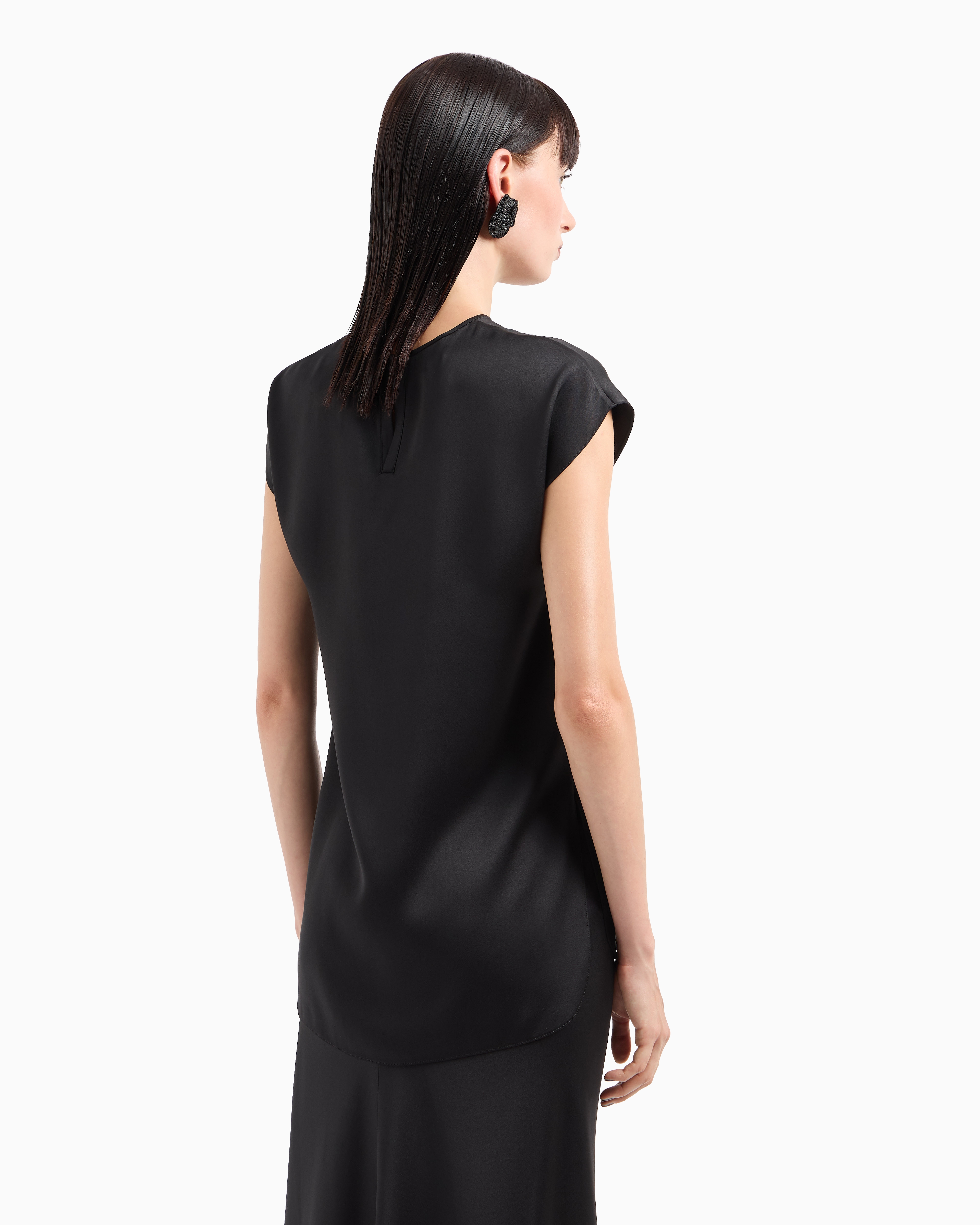 Shop Giorgio Armani Long Blouse In Silk Double Satin In Black