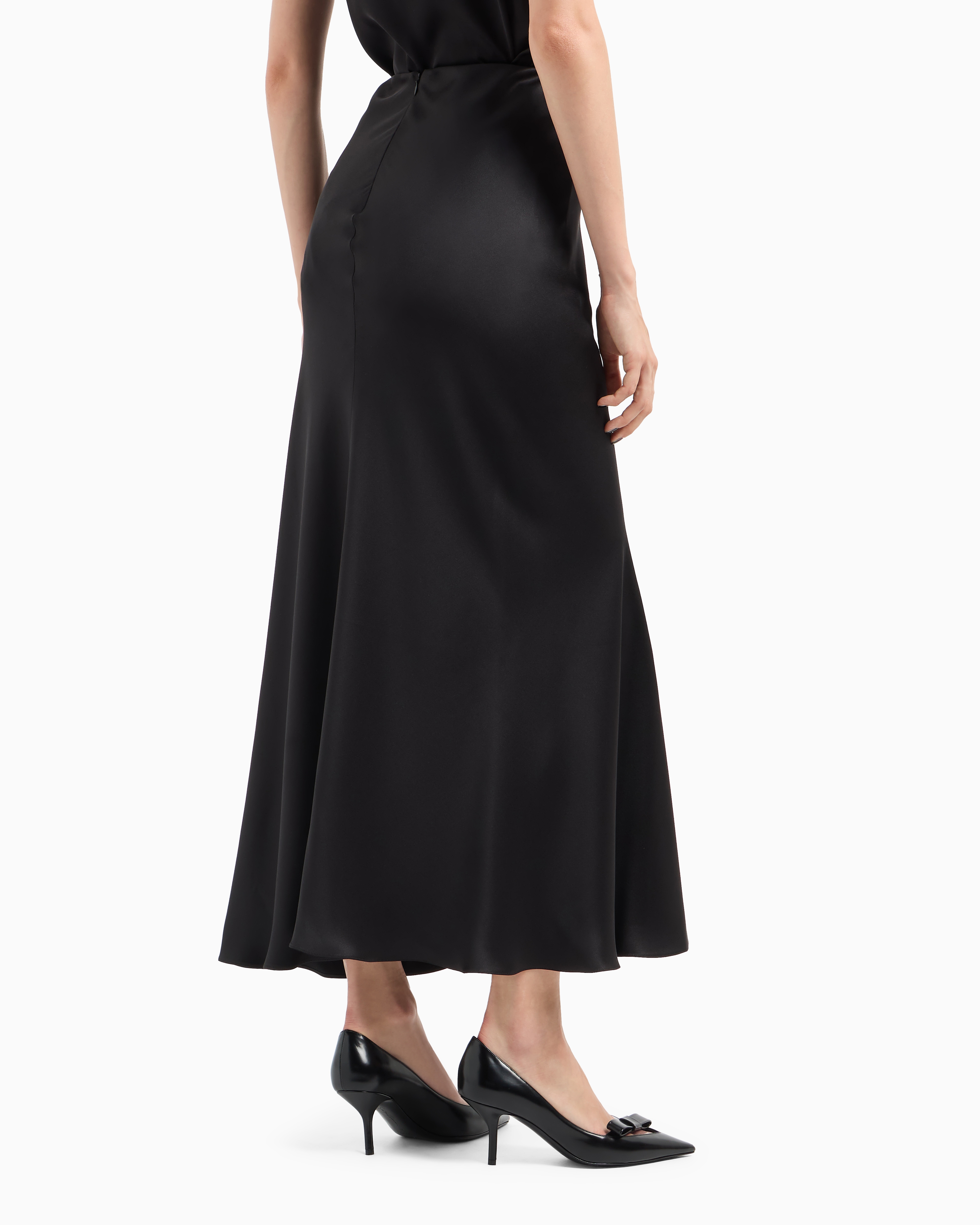 Shop Giorgio Armani Midi Skirt In Double-sided Silk Satin In Noir