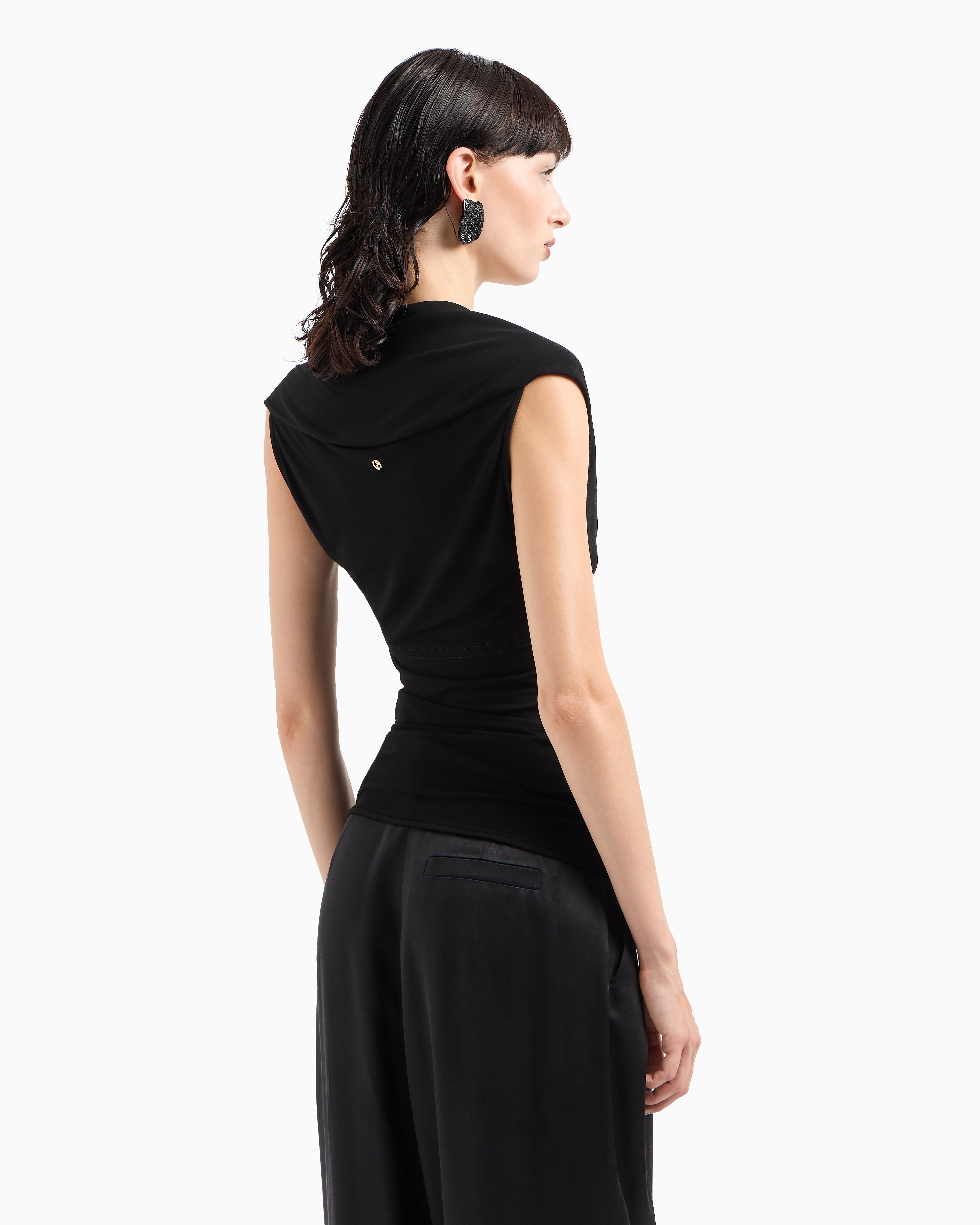 Giorgio Armani Asv Crêpe Viscose Jersey Short-sleeved Top In Noir