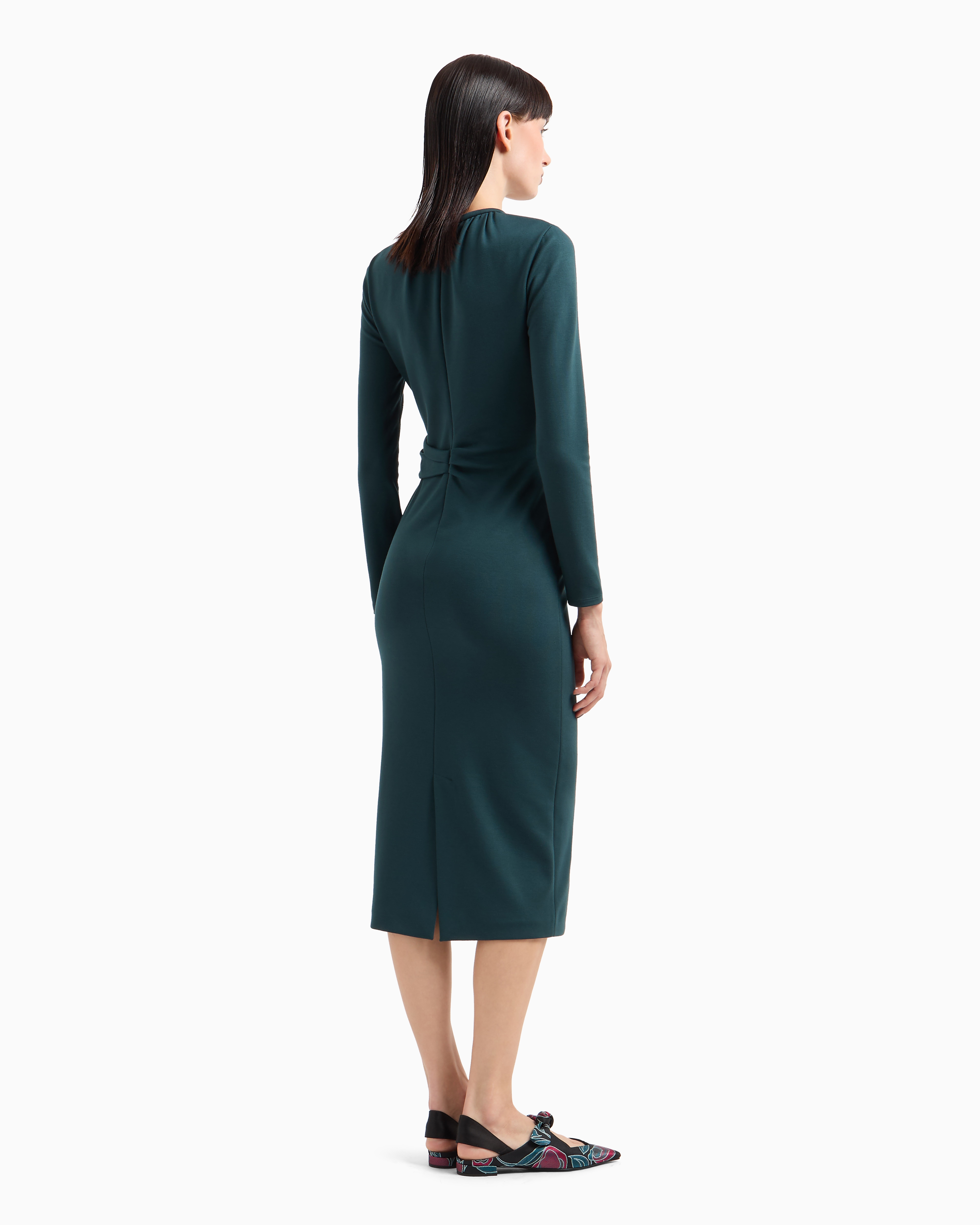 Giorgio Armani Official Store Asv Viscose-blend Midi Dress In Vert