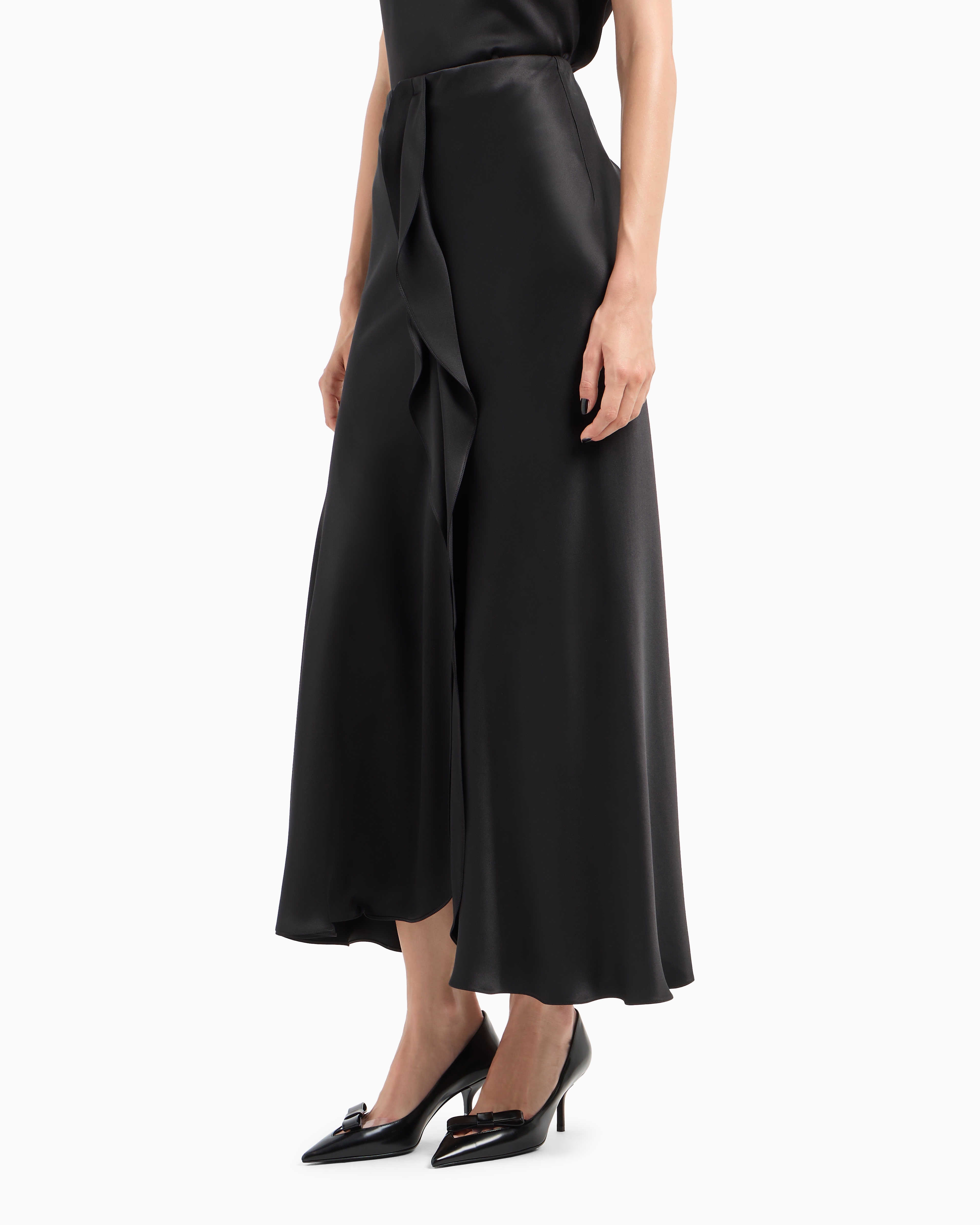 Shop Giorgio Armani Midi Skirt In Double-sided Silk Satin In Noir