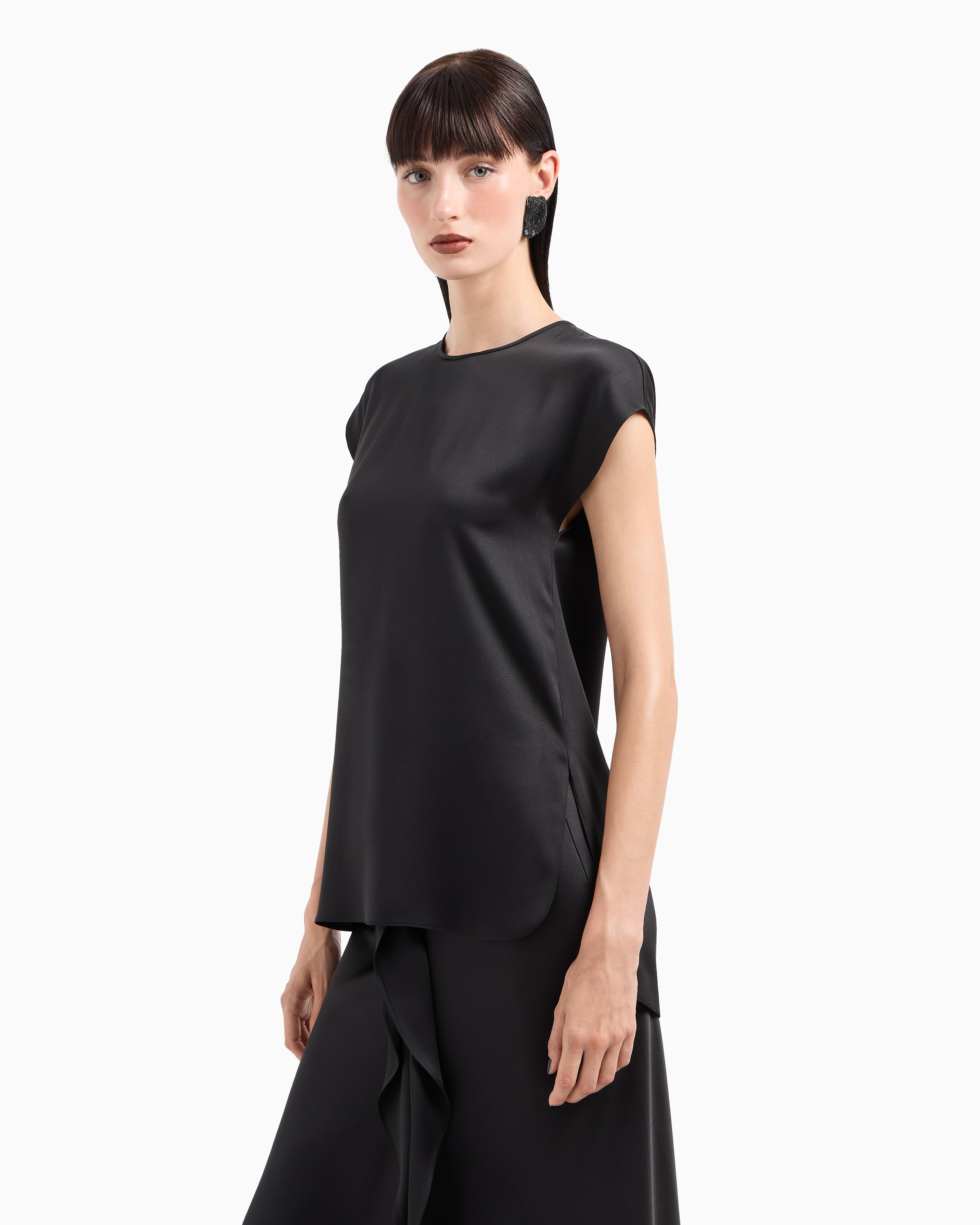 Shop Giorgio Armani Long Blouse In Silk Double Satin In Black