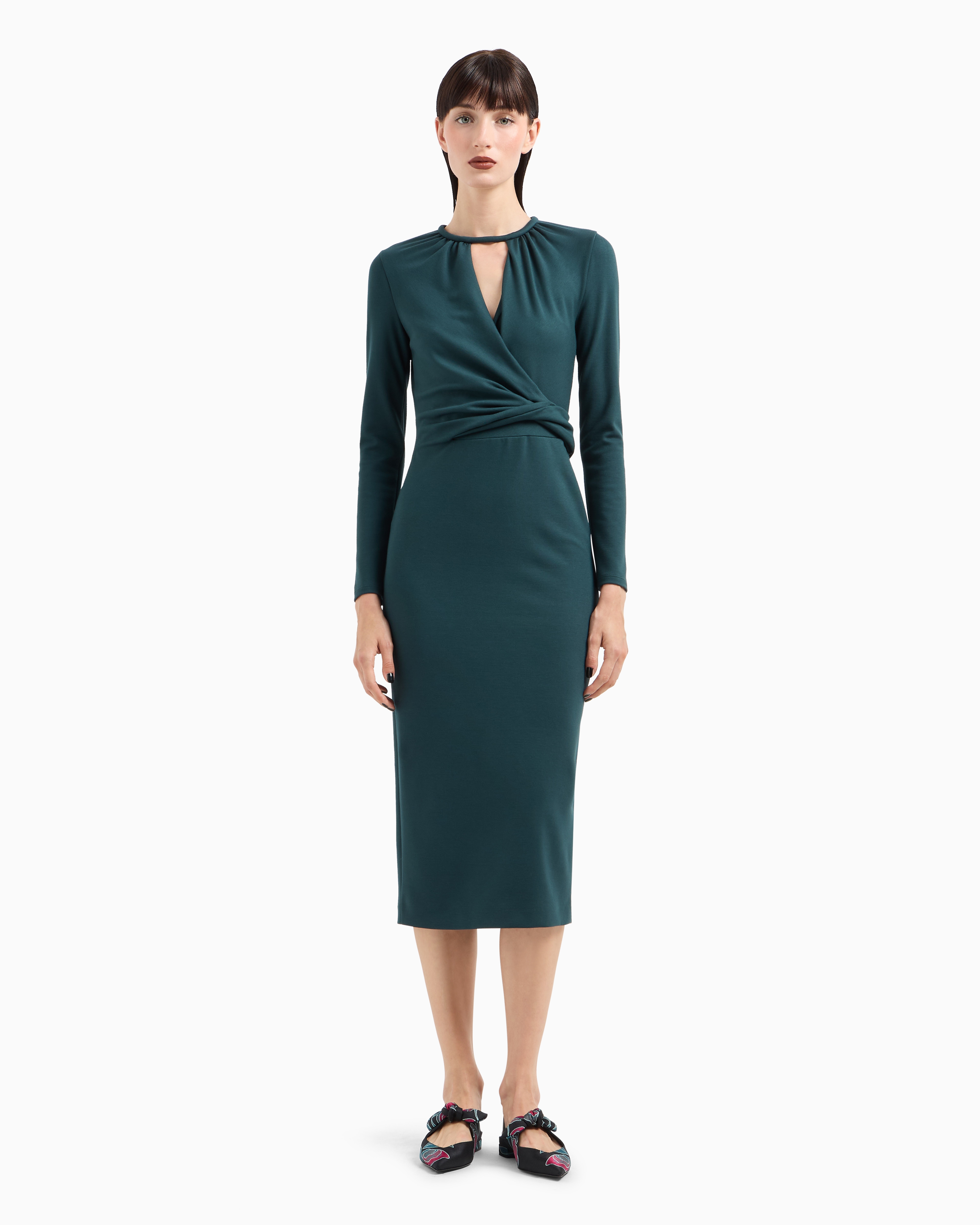 Giorgio Armani Official Store Asv Viscose-blend Midi Dress In Vert