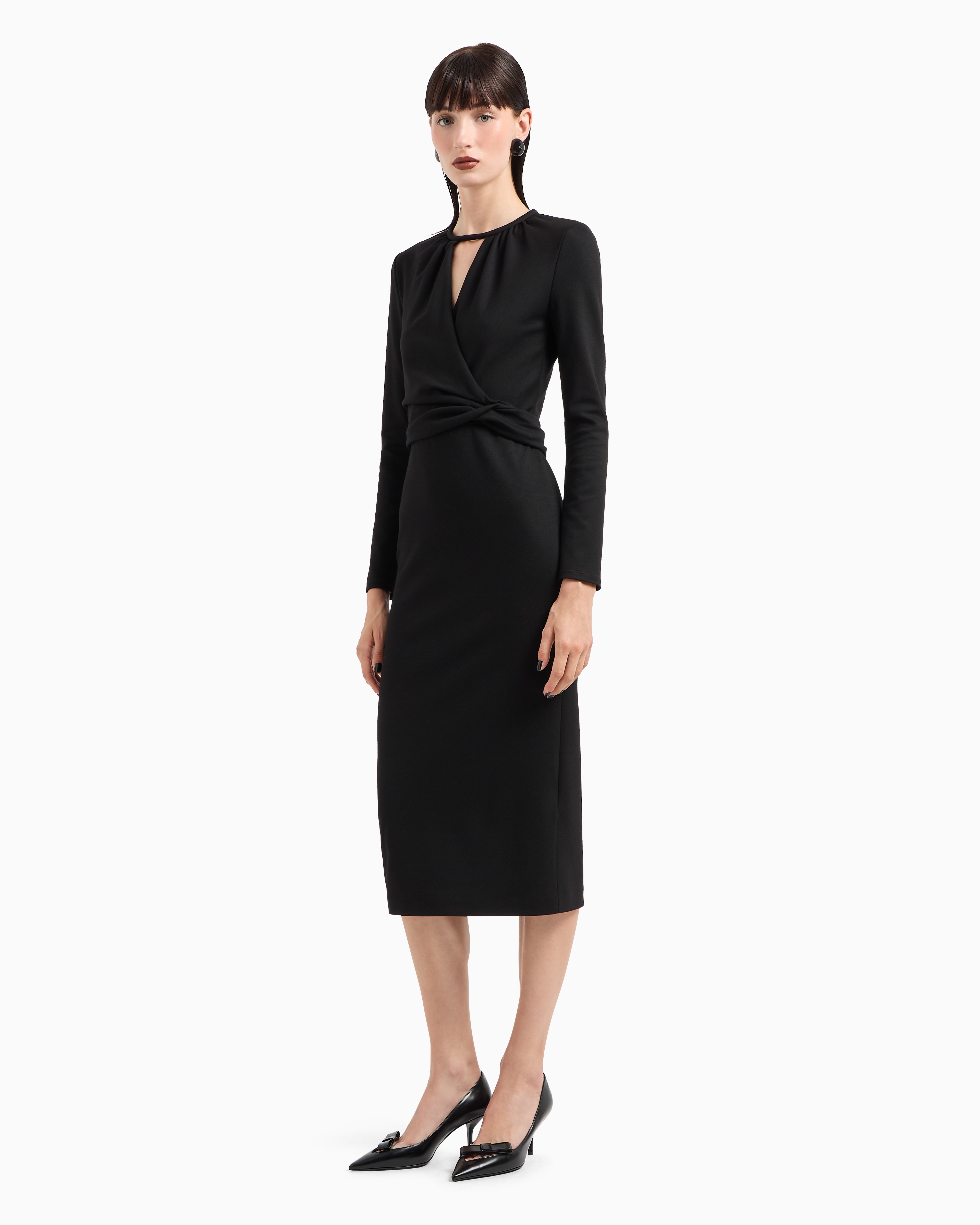 Giorgio Armani Official Store Asv Midikleid Aus Viskosemischung In Schwarz