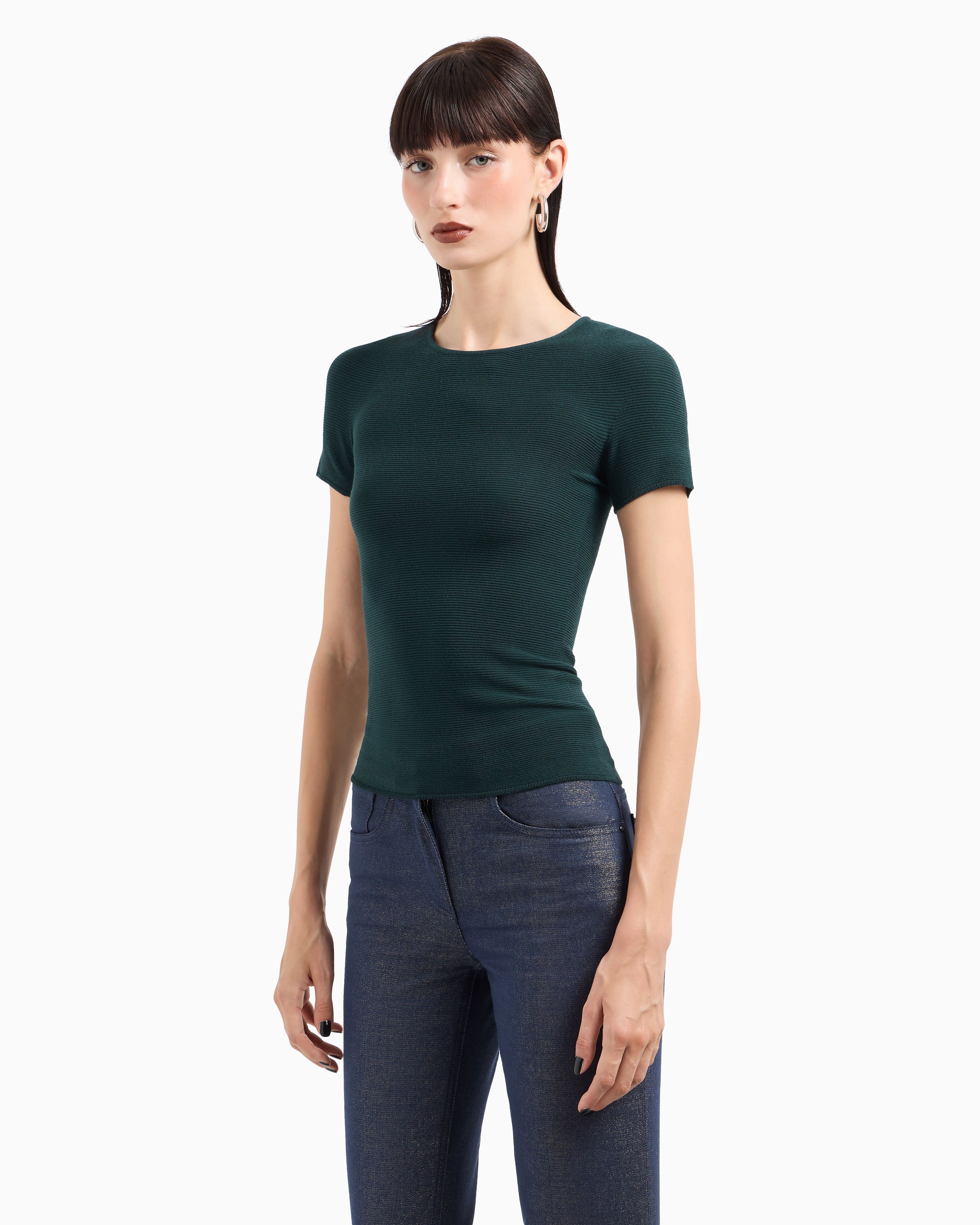 Shop Giorgio Armani Links-stitch Viscose Short-sleeved Jumper In Green