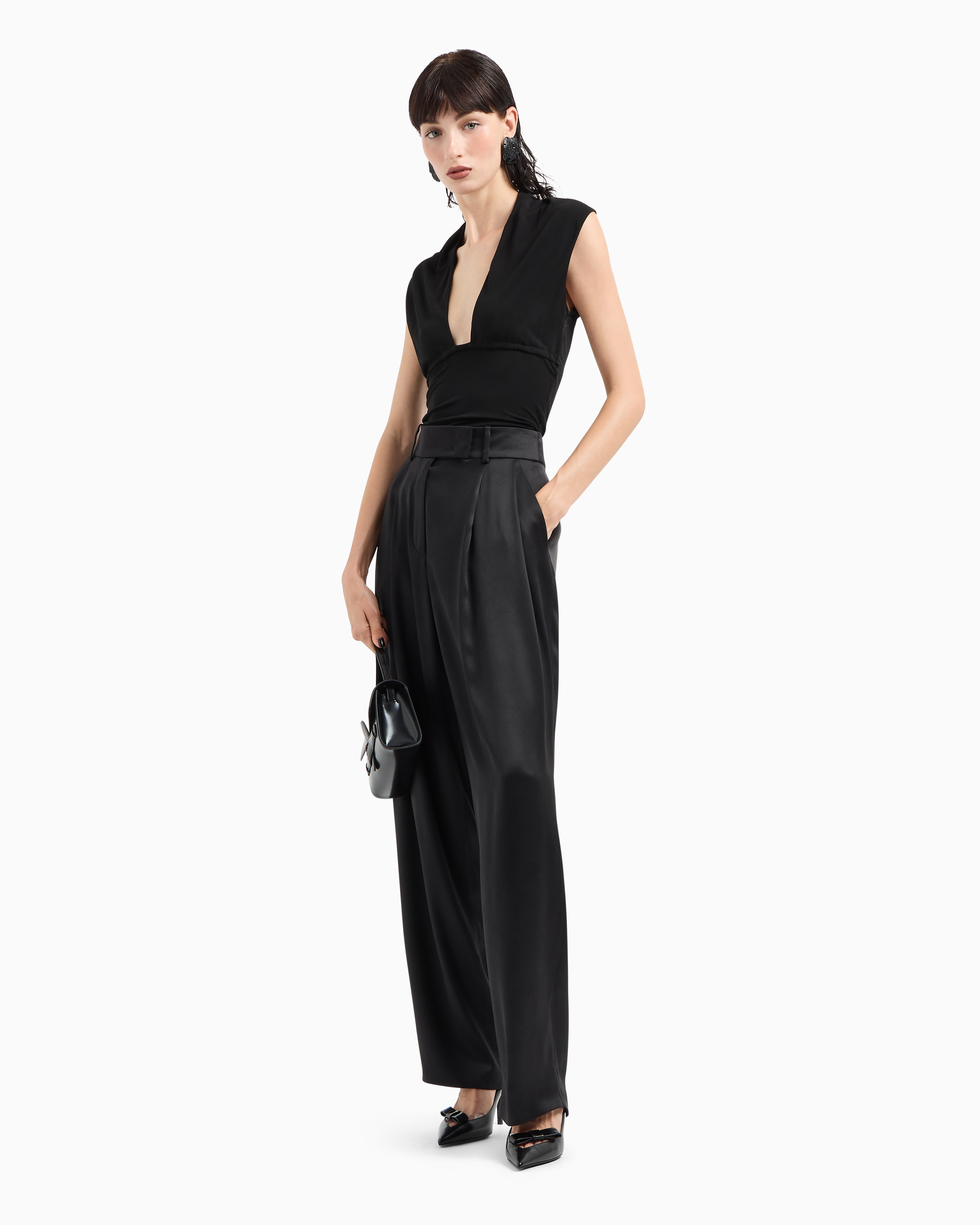 Giorgio Armani Asv Crêpe Viscose Jersey Short-sleeved Top In Noir