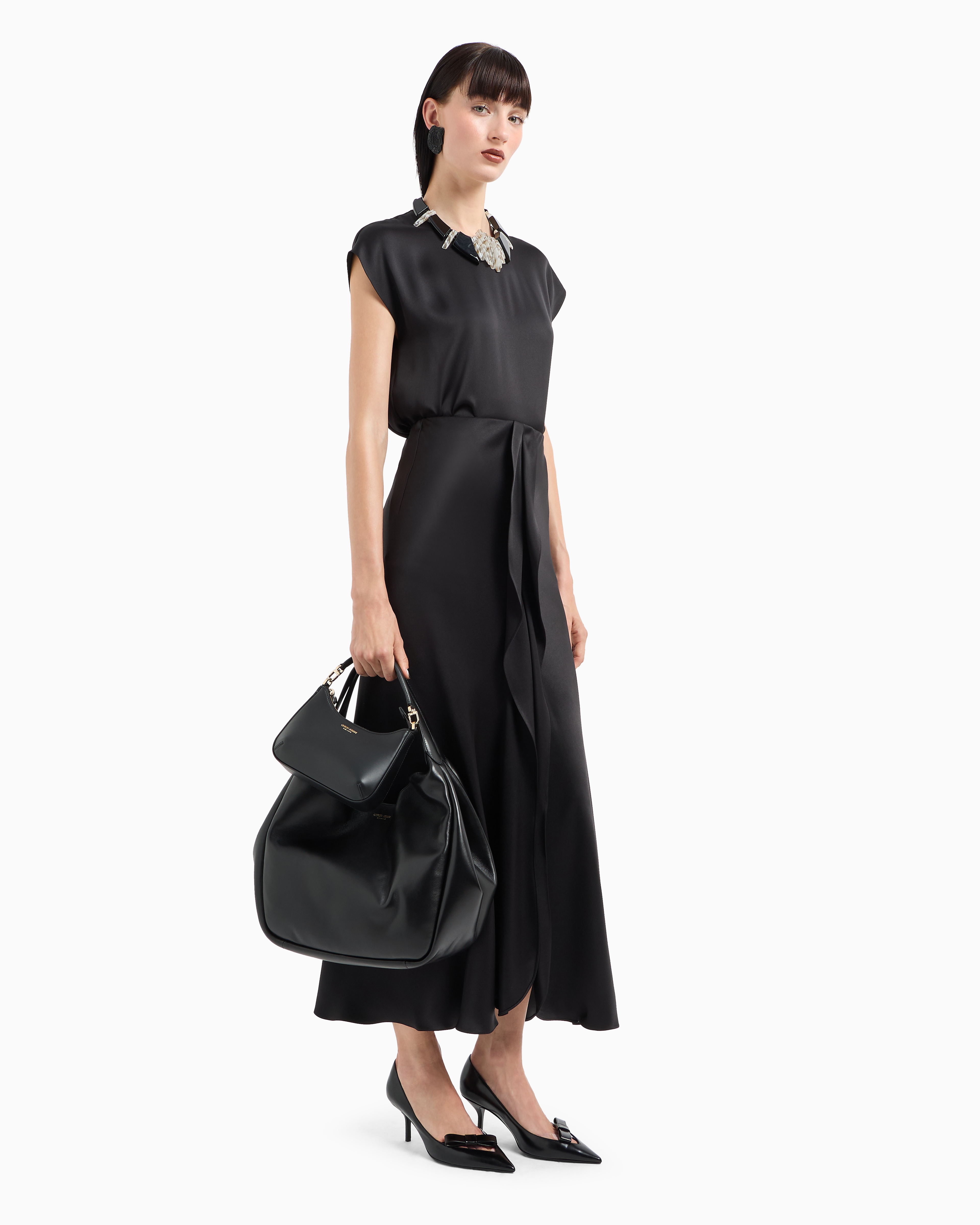 Shop Giorgio Armani Midi Skirt In Double-sided Silk Satin In Noir