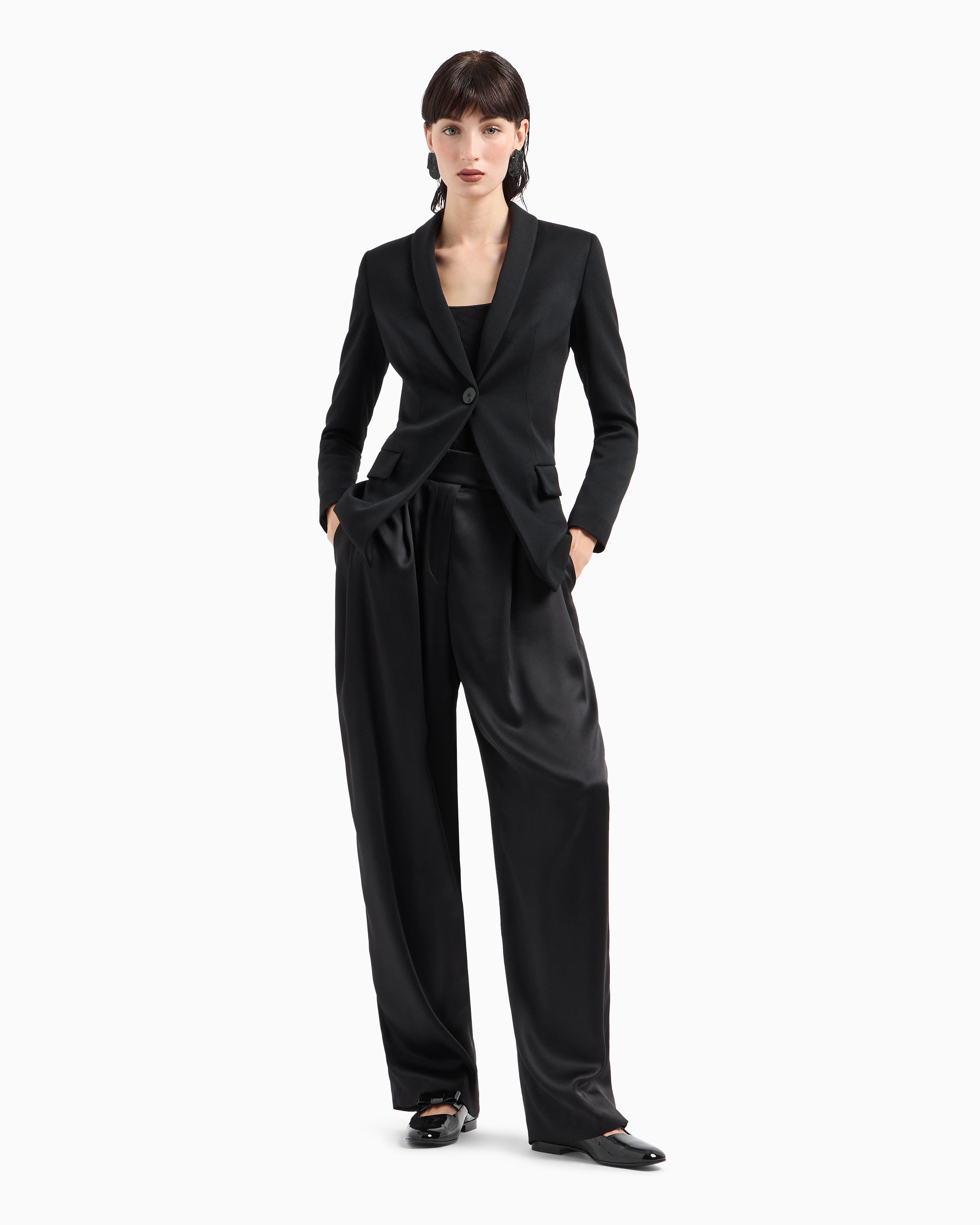 Giorgio Armani Official Store Asv Crew-neck Jumper In Viscose And Cashmere Jacquard Jersey In Black