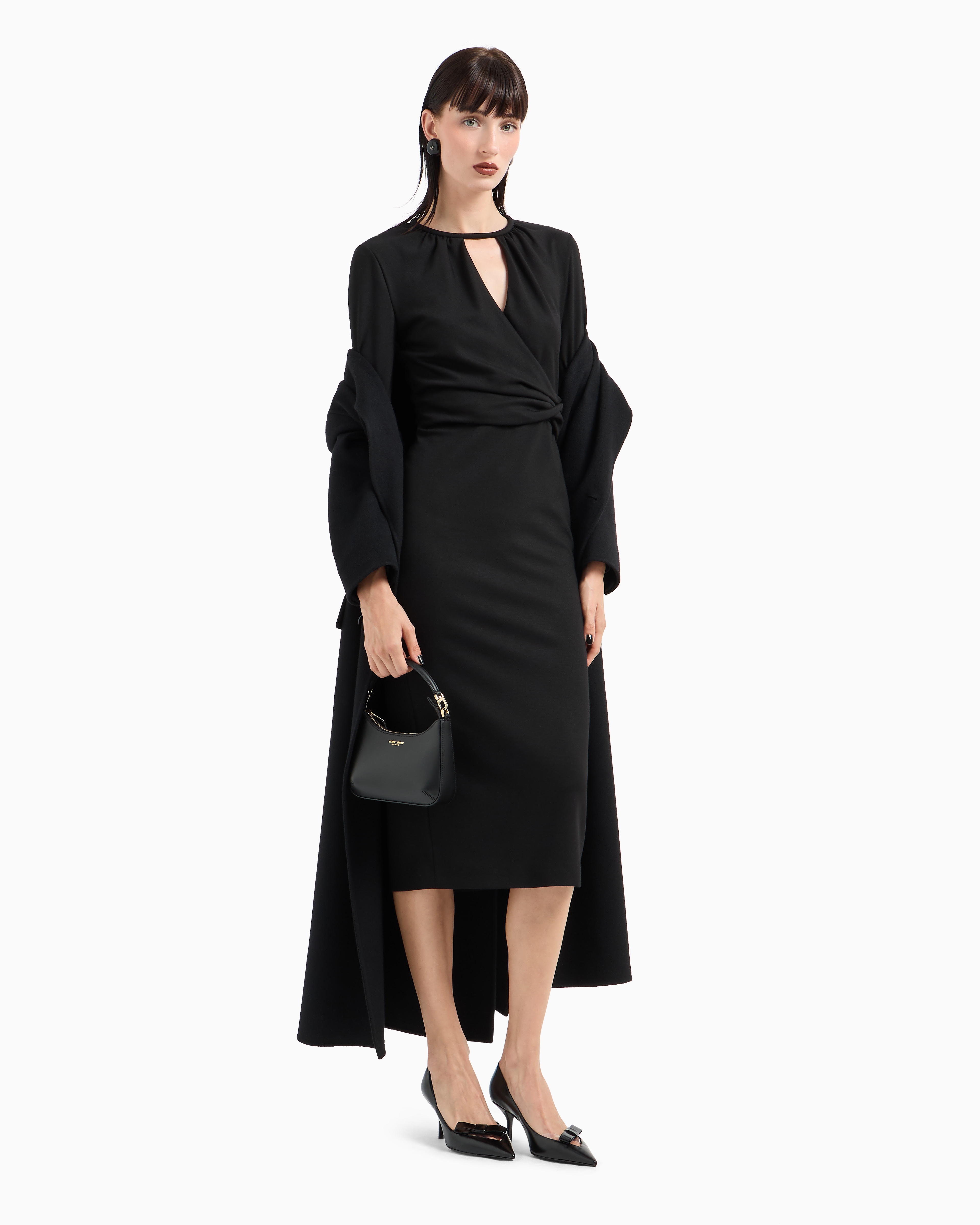 Giorgio Armani Official Store Asv Midikleid Aus Viskosemischung In Schwarz