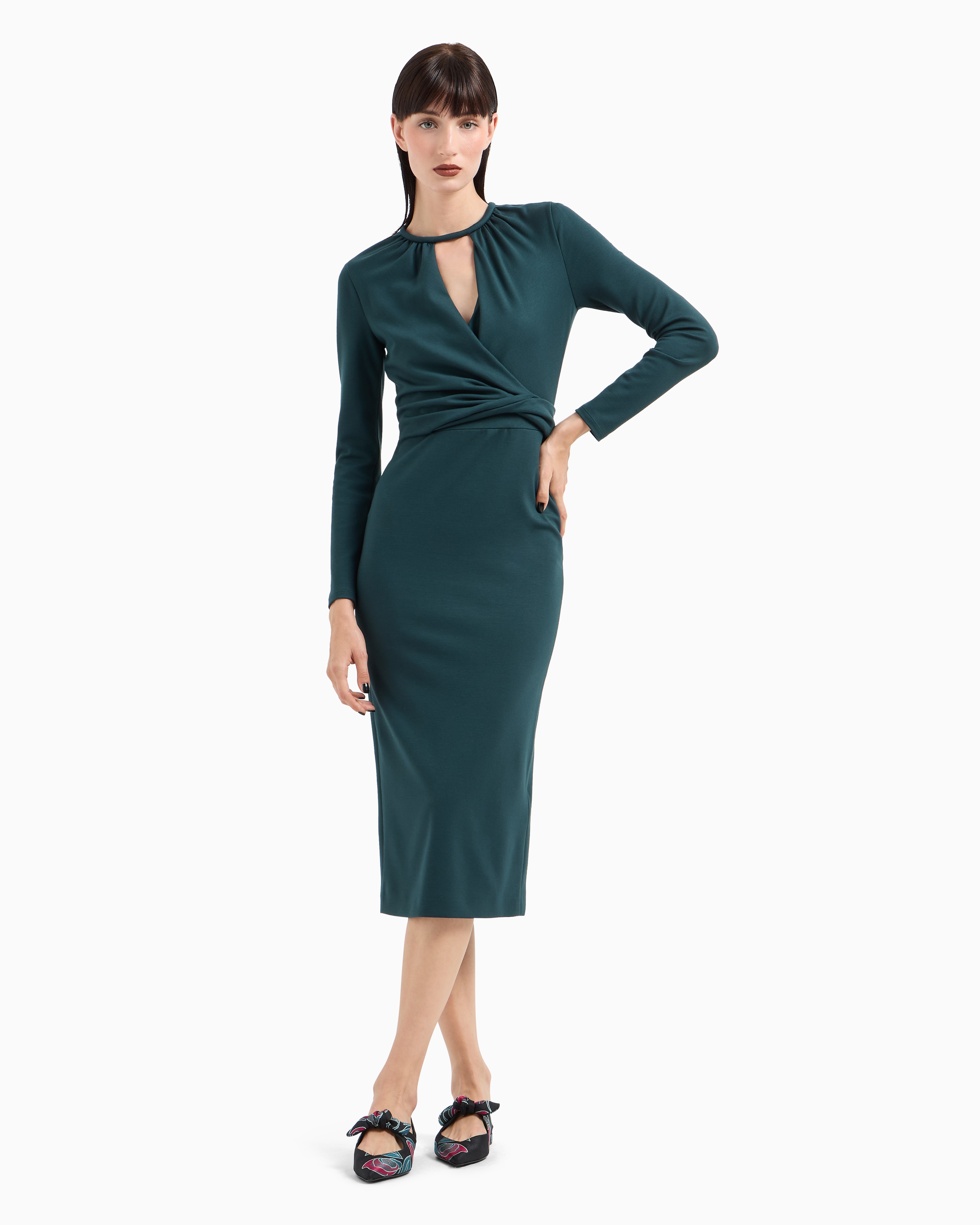 Giorgio Armani Official Store Asv Viscose-blend Midi Dress In Vert