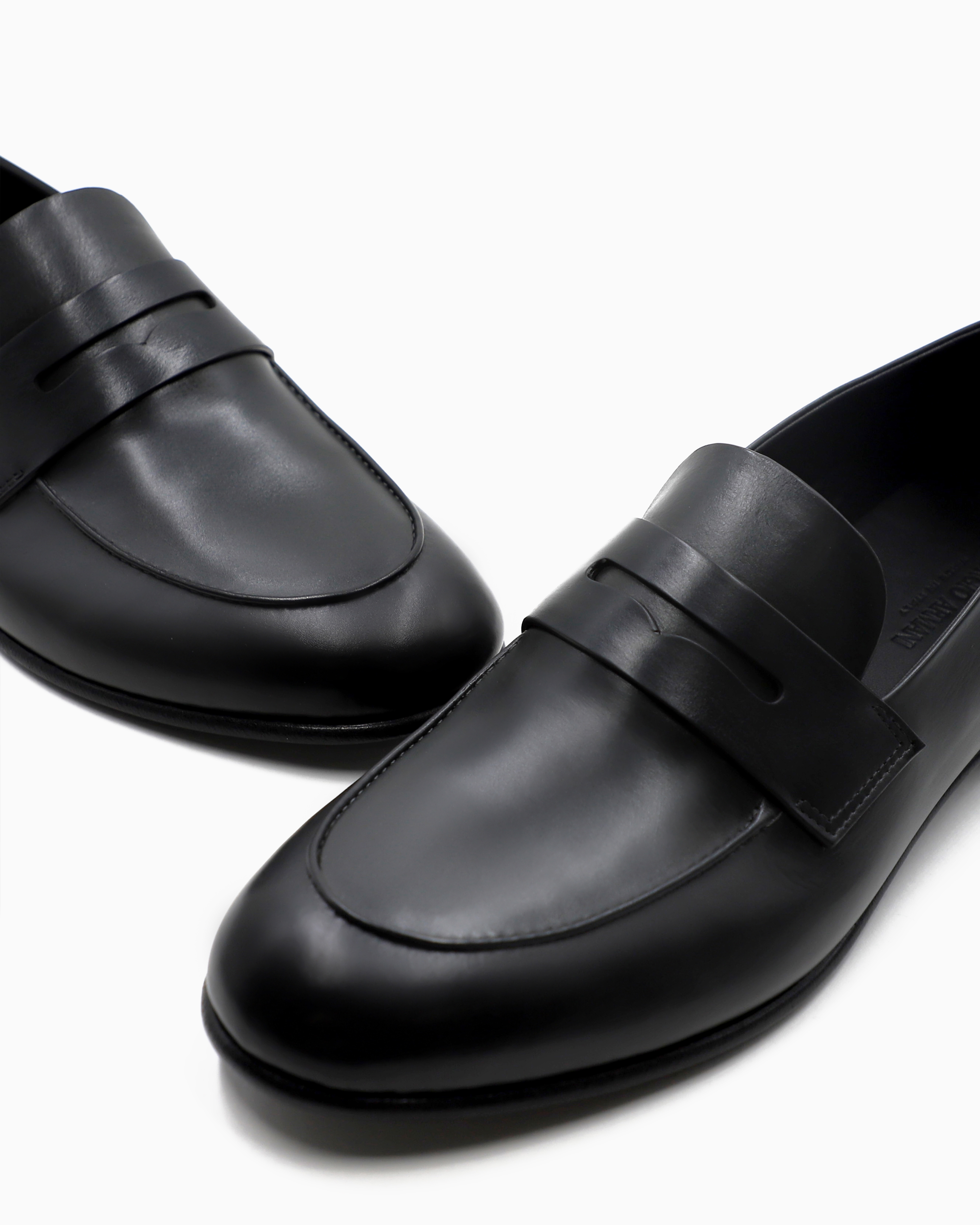 Giorgio Armani Official Store Leather Loafers In Gray