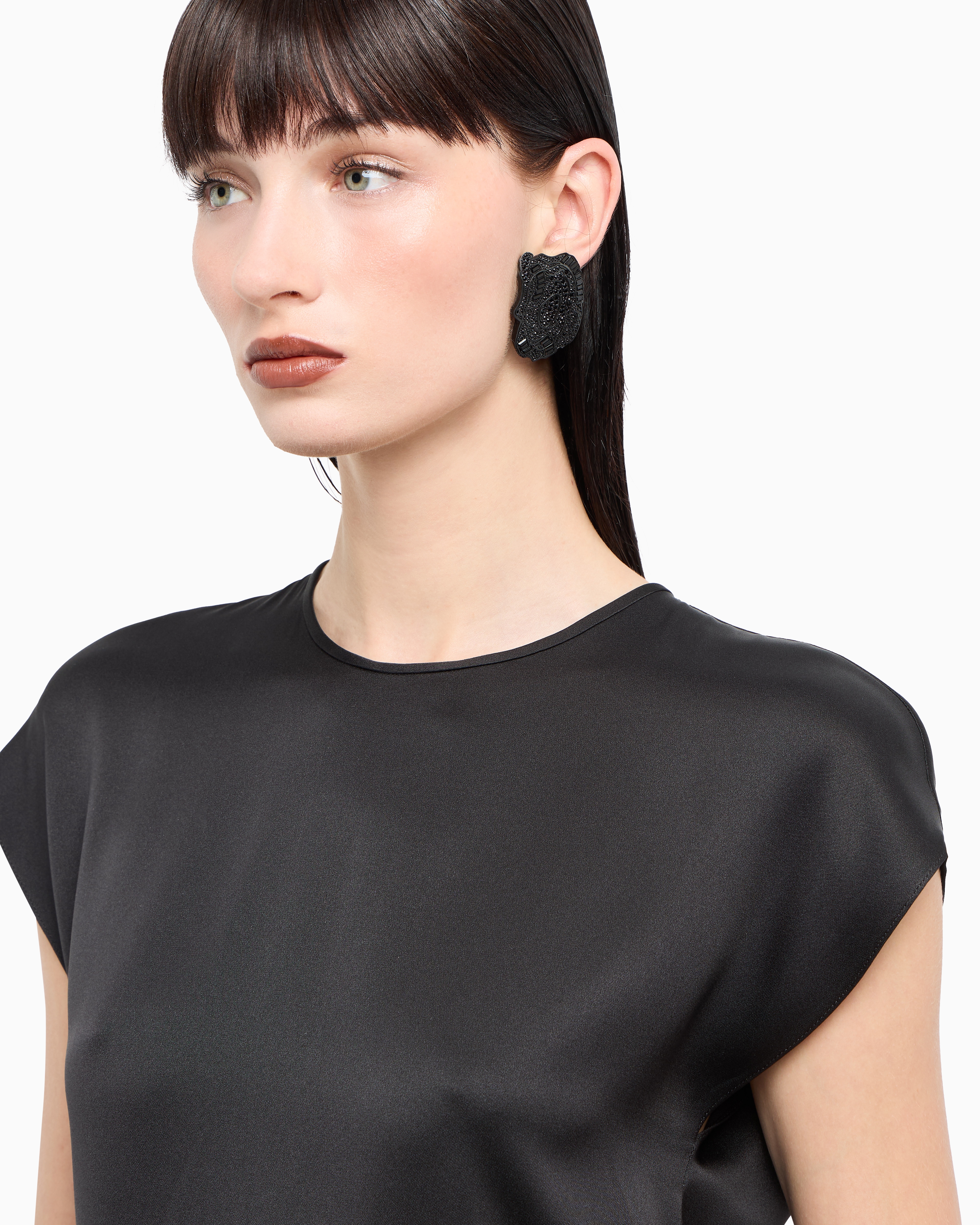 Shop Giorgio Armani Long Blouse In Silk Double Satin In Black