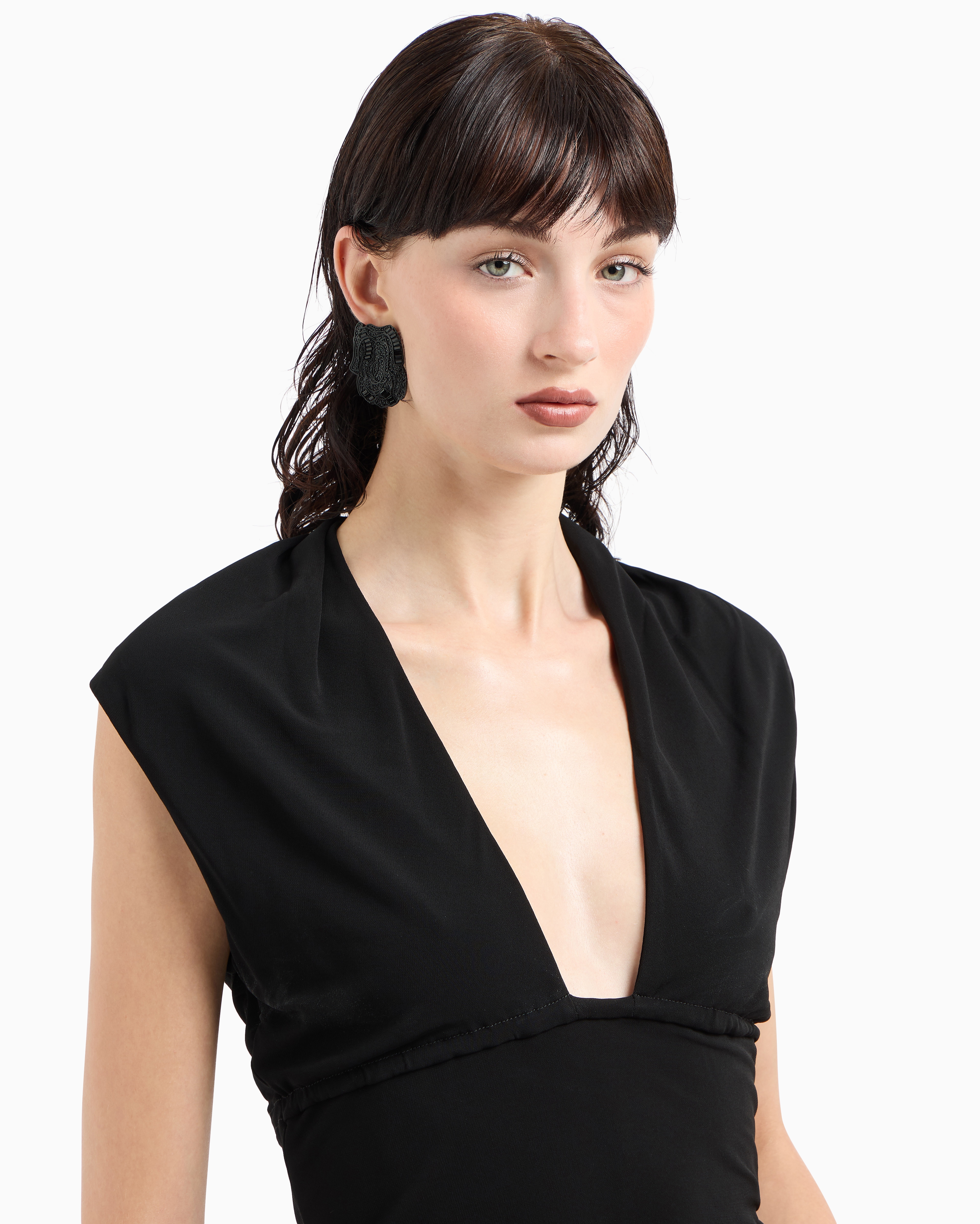 Giorgio Armani Asv Crêpe Viscose Jersey Short-sleeved Top In Noir