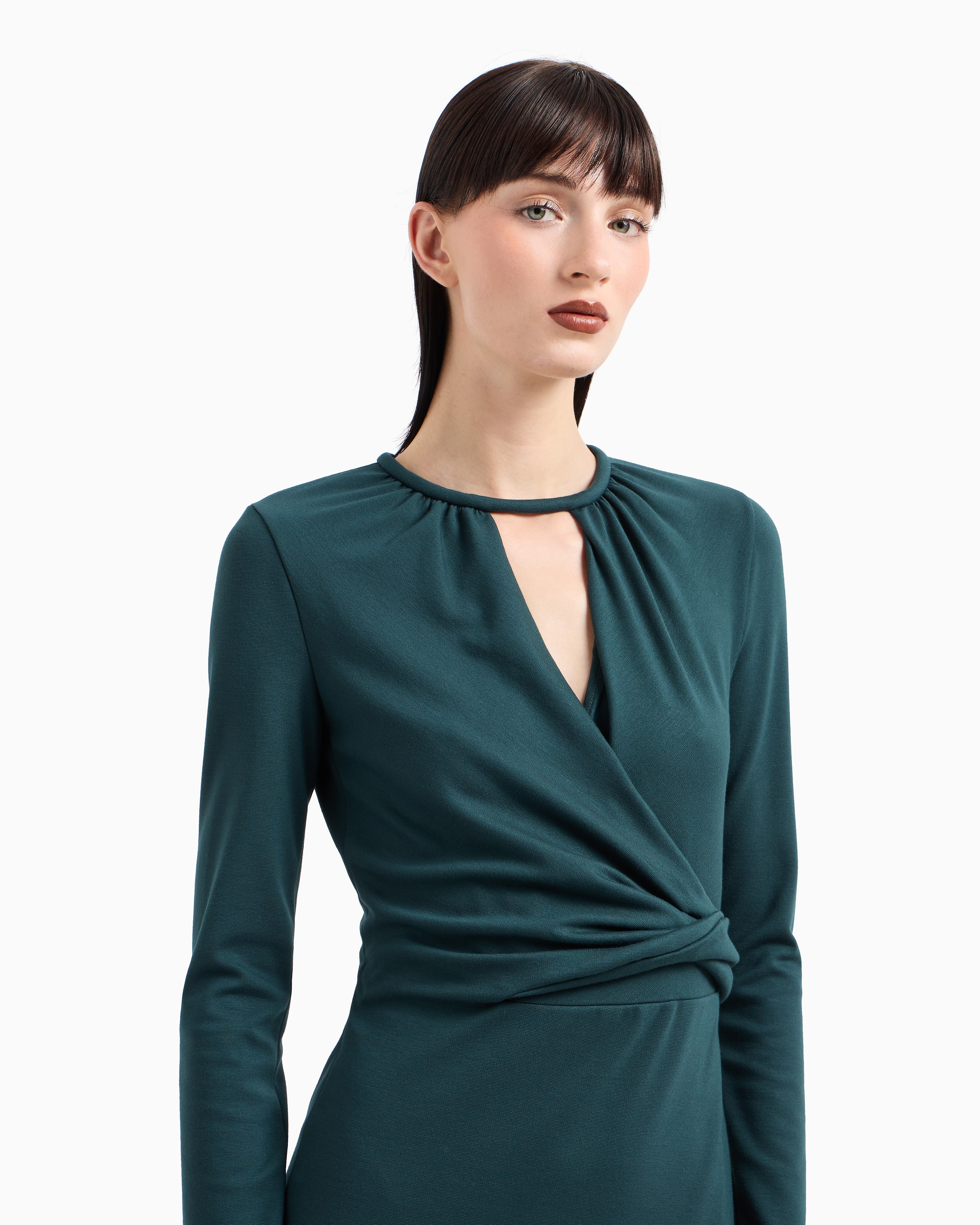 Giorgio Armani Official Store Asv Viscose-blend Midi Dress In Vert