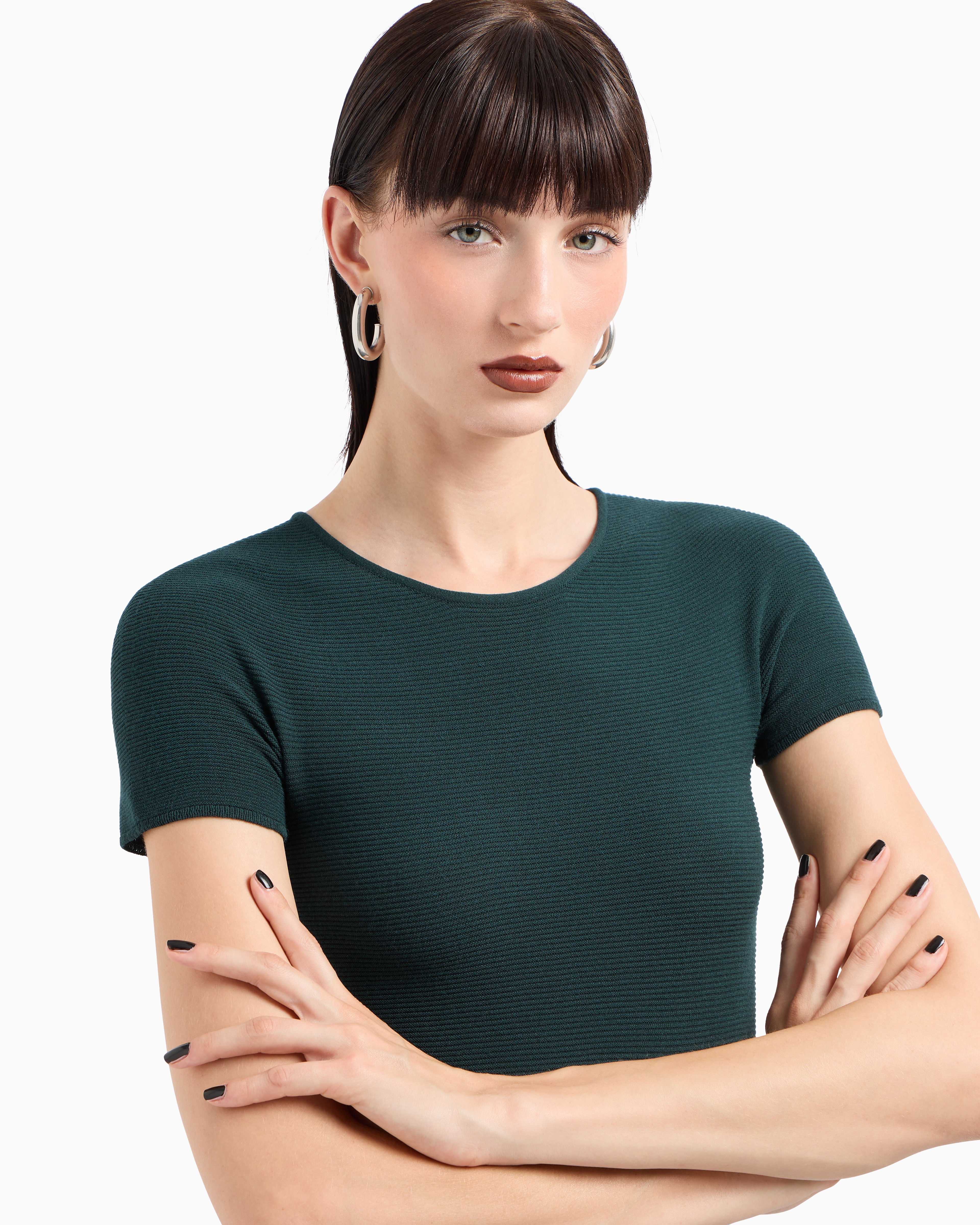 Shop Giorgio Armani Links-stitch Viscose Short-sleeved Jumper In Green