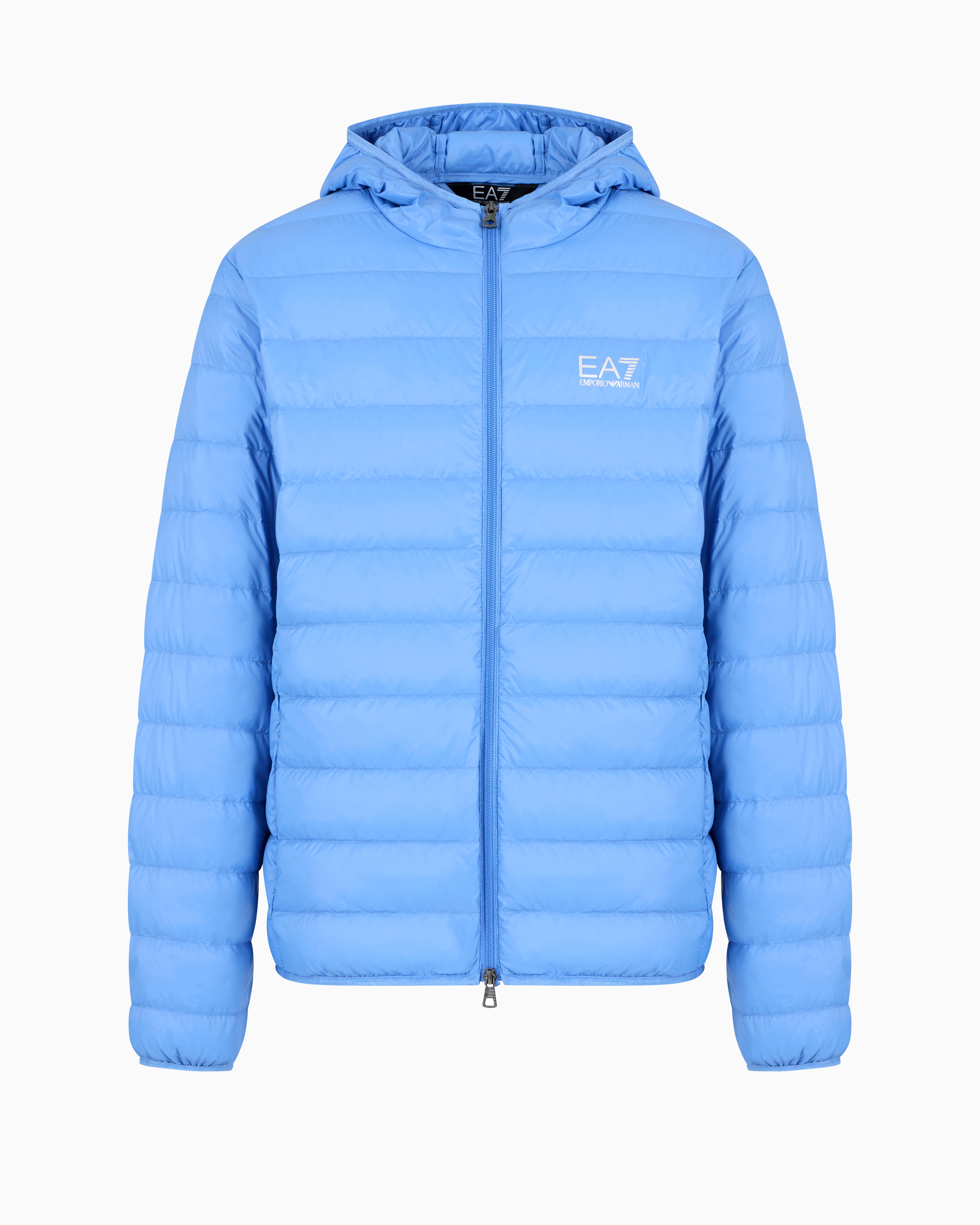 Ea7 Official Store Core Identity Packable Down Jacket With Hood In Azure